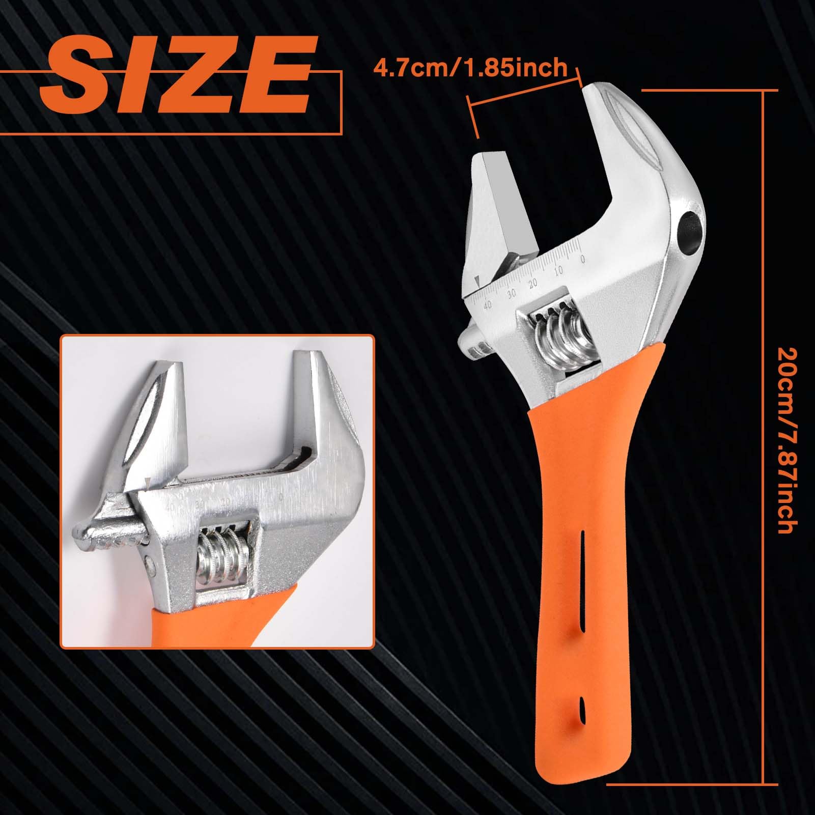 SPEEDWOX 8-Inch Adjustable Wrench Wide Jaw Adjustable Wrench 1.85-Inch Wide Jaw Opening Wrenches with Anti-Slip Grip Home Improvement Repair & Garage Hand Tool Ideal for Work in Confined Spaces - Image 2