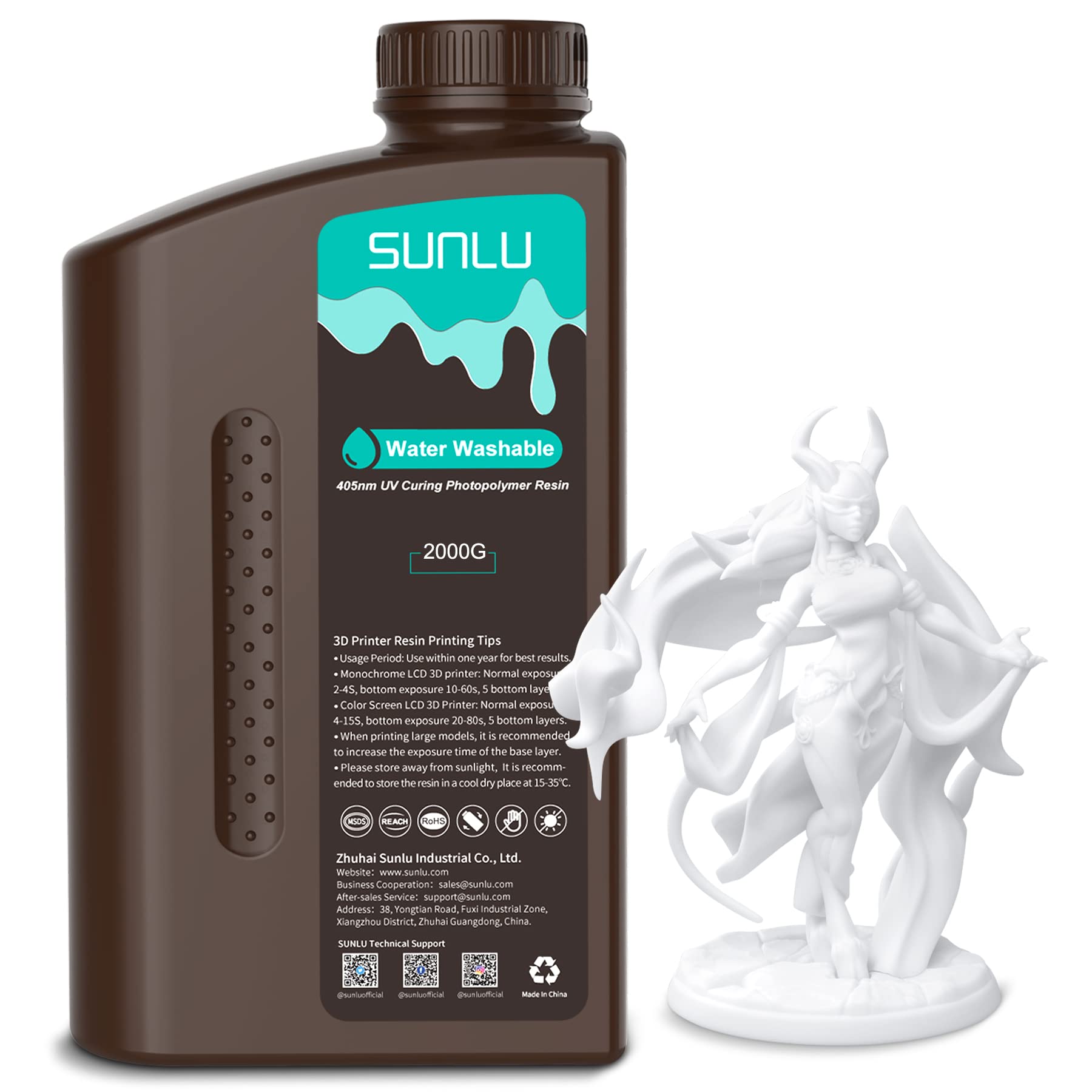 JAYO Waterafwasbaar, 3D-printerhars, 1 kg, snel uithardende 3D-hars voor 4K/6K/8K LCD/DLP/SLA hars, 3D-printer, 405 nm, UV-hardende standaard, fotopolymeerhars, grijs, 1000 g