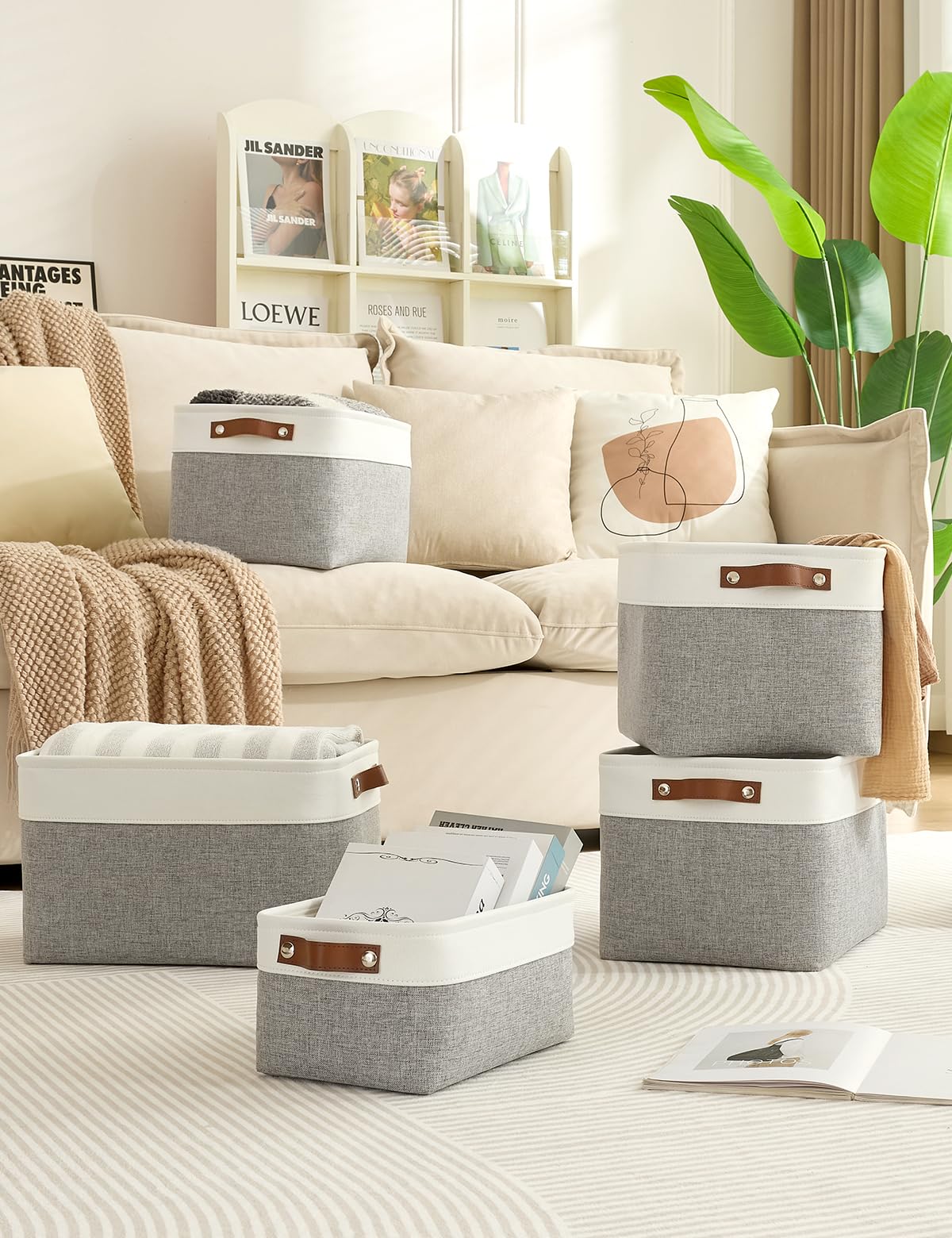 Bagnizer Foldable Storage Baskets for Shelves Closet 2PCS Fabric Small Organizer Box Bins with Handles Waterproof Canvas Box for Clothes Pet Toys - Image 4
