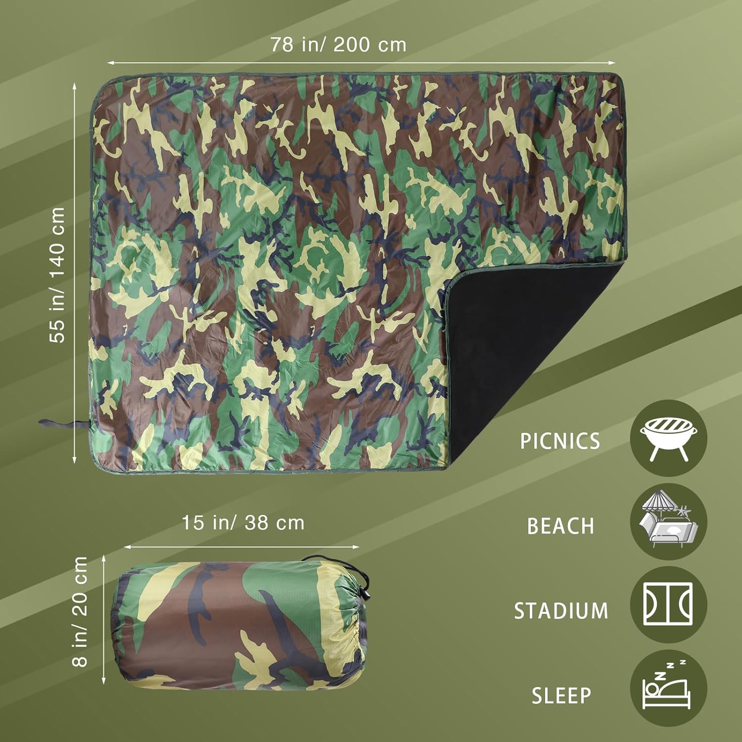 Preboun 4 Pack Large Waterproof Stadium Blankets Thick Warm Fleece Picnic Camping Blankets for Cold Weather Football Games Concerts Beach Outdoor Activities Homeless Donations(Camouflage) - Image 2