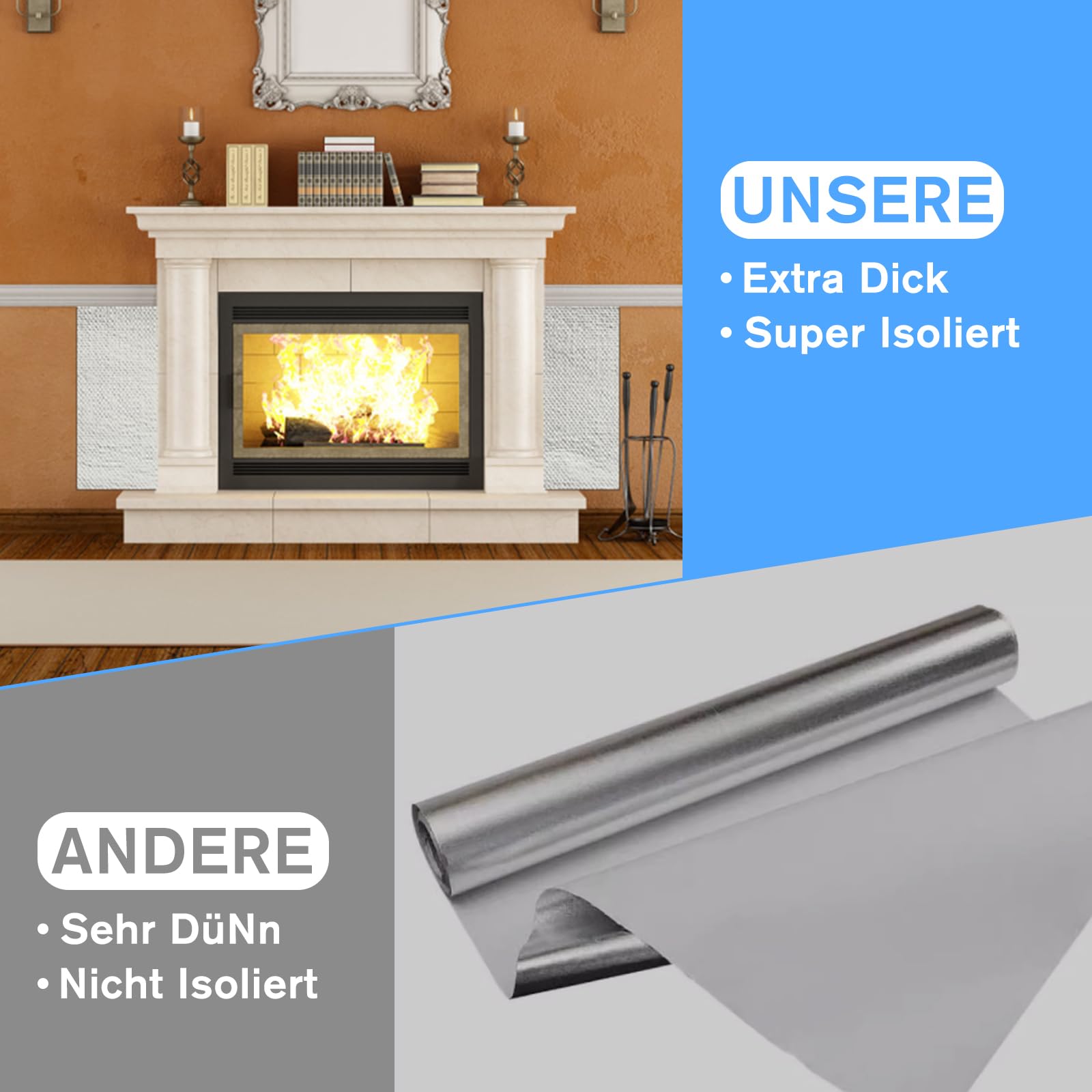 Lámina de aluminio ultra gruesa extra fuerte, lámina aislante para calefacción compuesta de un tejido con alto contenido de silicato, esterilla de protección contra el calor, autoadhesiva,