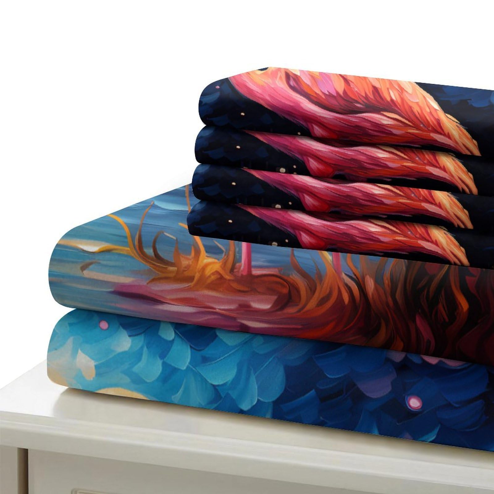 Flamingo-Pärchen 3D-Bedruckt 3er-Set Steppbezug Kunststil für den Nachthimmel Kuschelbezug Mikrofaser Staubmilbenfest Hypoallergen für Kleinkinder Jugendliche Frauen King（220x240cm）