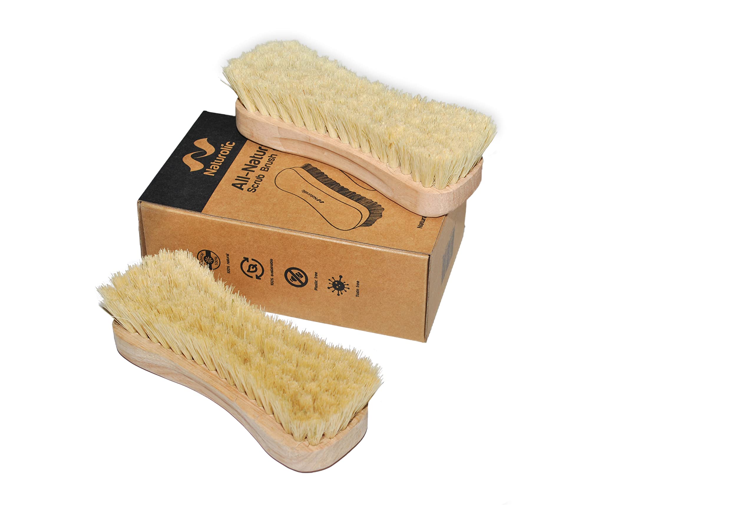 Juego de cepillos de madera natural para fregar | Mango de madera | Cerdas Tampico | Productos de limpieza ecológicos | Paquete de 2