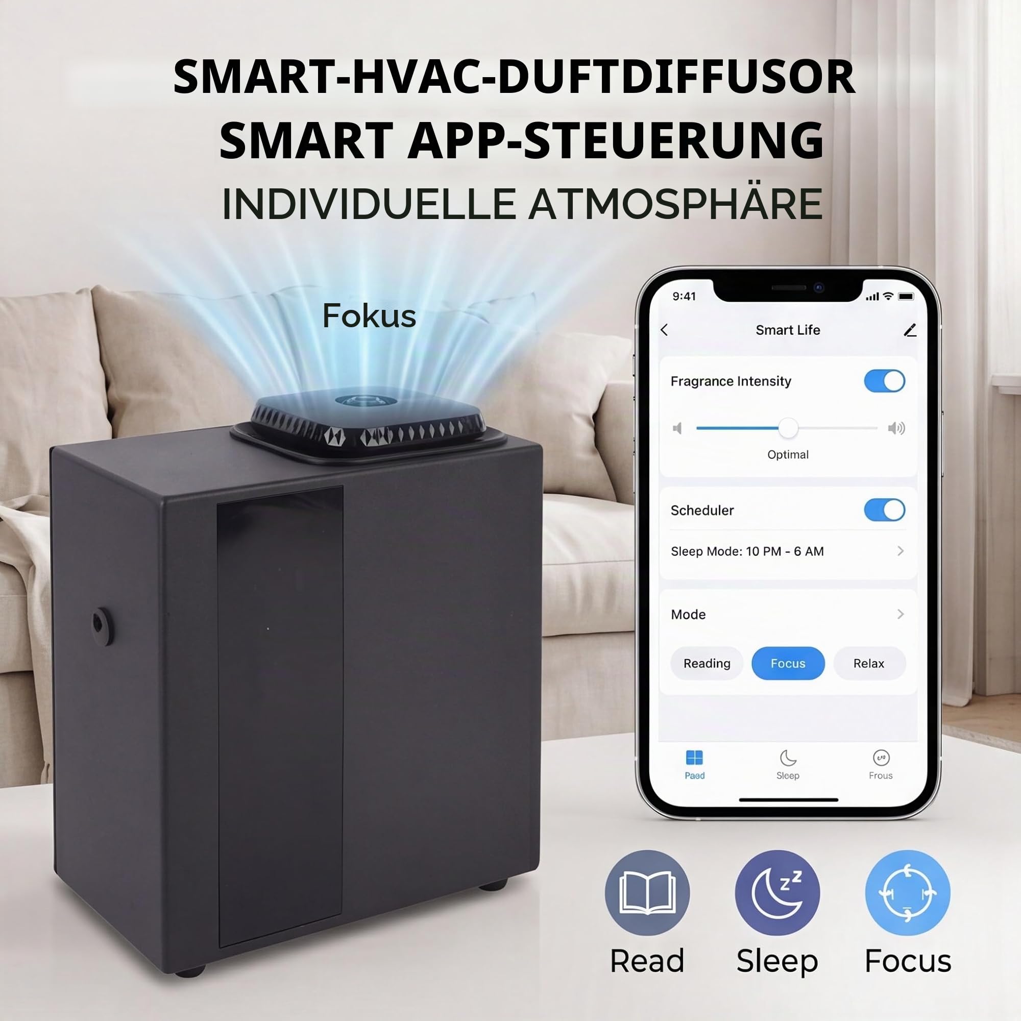 Smart HVAC Duft-Diffusor für Home Office Spa, Aromatherapie-Diffusor mit Mobile App Control, leise & effizient, große Raumduftabdeckung