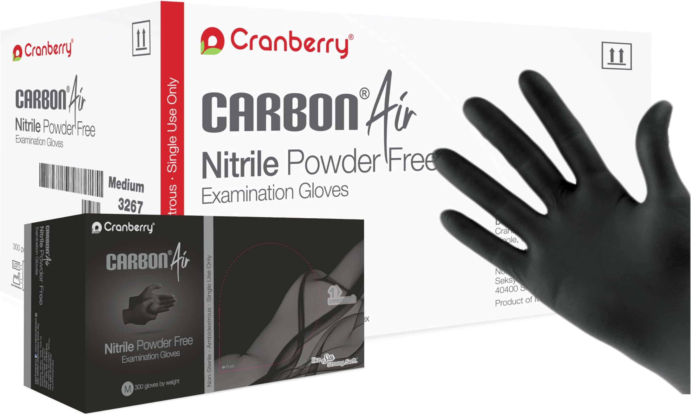 Cranberry USA Cranberry Carbon Air Black Nitrile Exam Gloves, Pack of 300, X-Small, Fentanyl Resistant, Chemo Drug Tested, Low Dermatitis Potential, 2.5 Mil