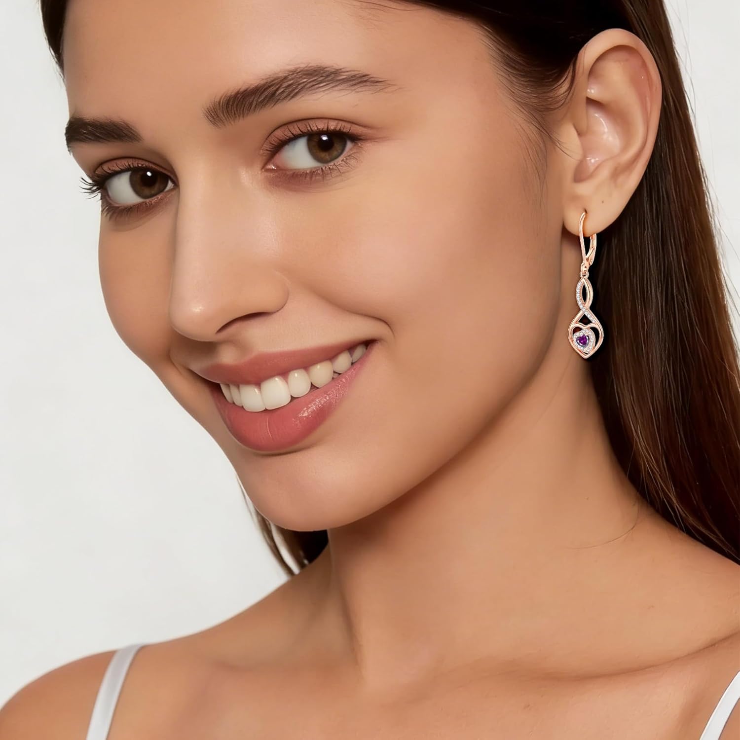 Heart Infinity Earrings for Women 925 Sterling Silver Birthstone Drop Dangle Earrings Birthday Christmas Valentines Day Mother’s Day Jewelry for Women Wife Her Mom - Image 4