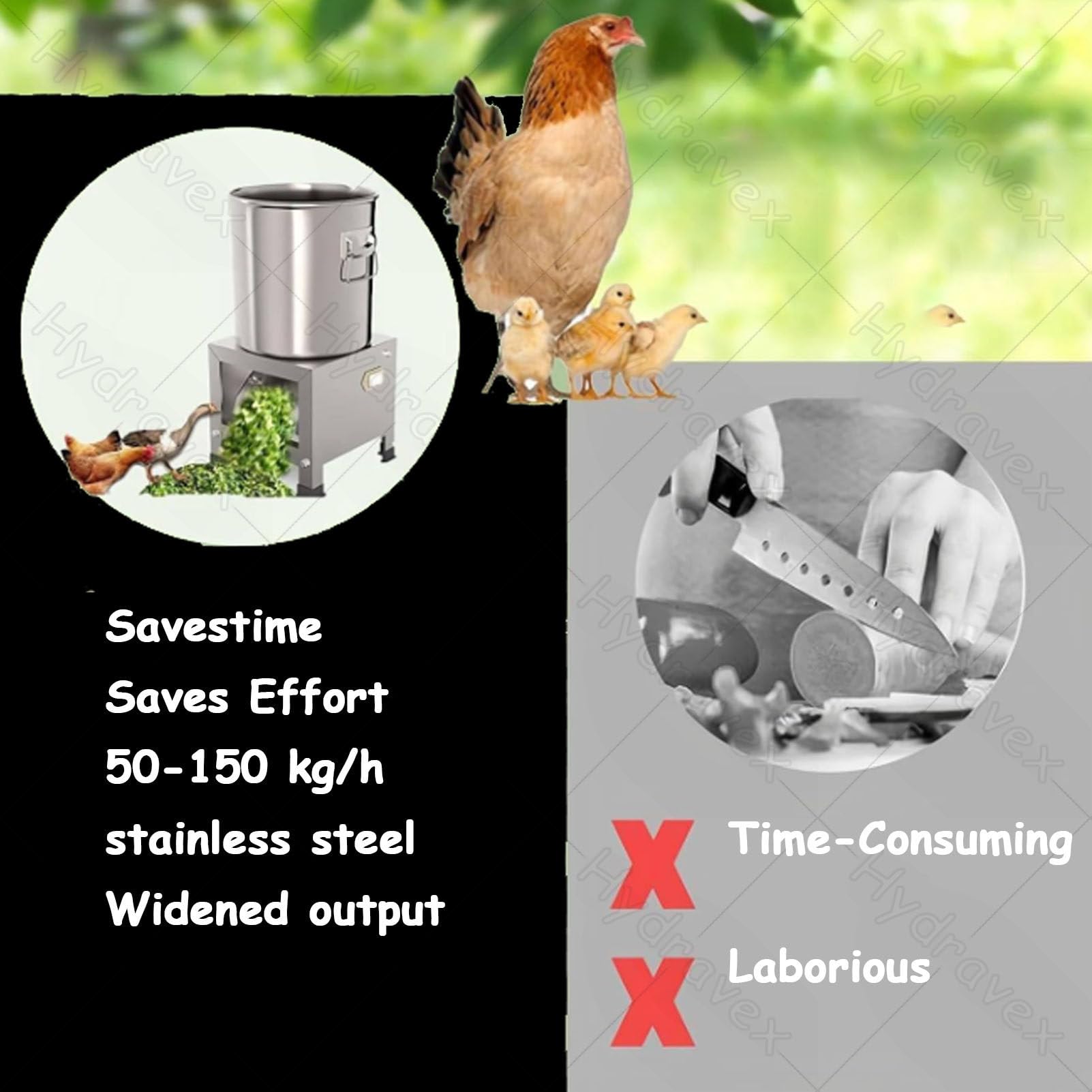 Picadora de verduras de alta resistencia para alimento de aves de corral, con 4 o 6 cuchillas, capacidad de 50–150 kg/h, fabricada en acero inoxidable; ideal para granjas, cría de ganado 1500W