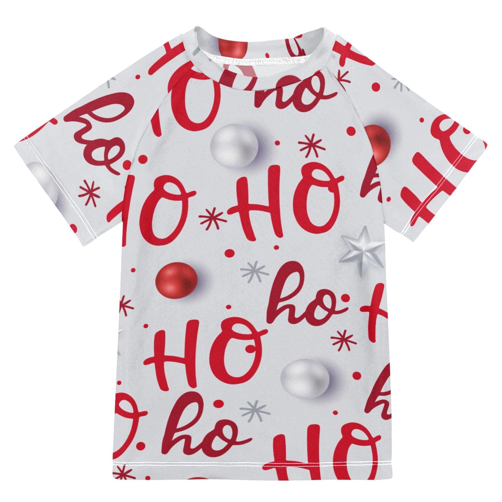 Aflyko Christmas Boys' Swim Shirt Xmas Ho Ho Ho Star Rash Guard Beachwear Sun Protection Fishing Hiking Camping Surfing Swimming Toddler Infant Summer Daily T-Shirt, 4T