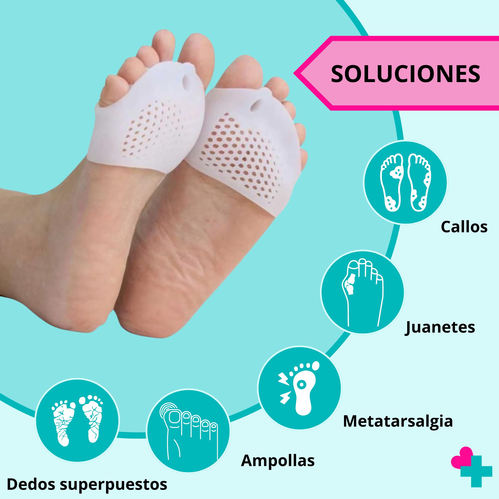Separador Cinco Dedos del Pie con Almohadilla Metatarsal. Separador Dedos Pie. Corrector Juanetes. Almohadillas para Pies. Almohadillas Metatarsianas. Protectores Pie. Dedos en Garra. Dedos Martillo.