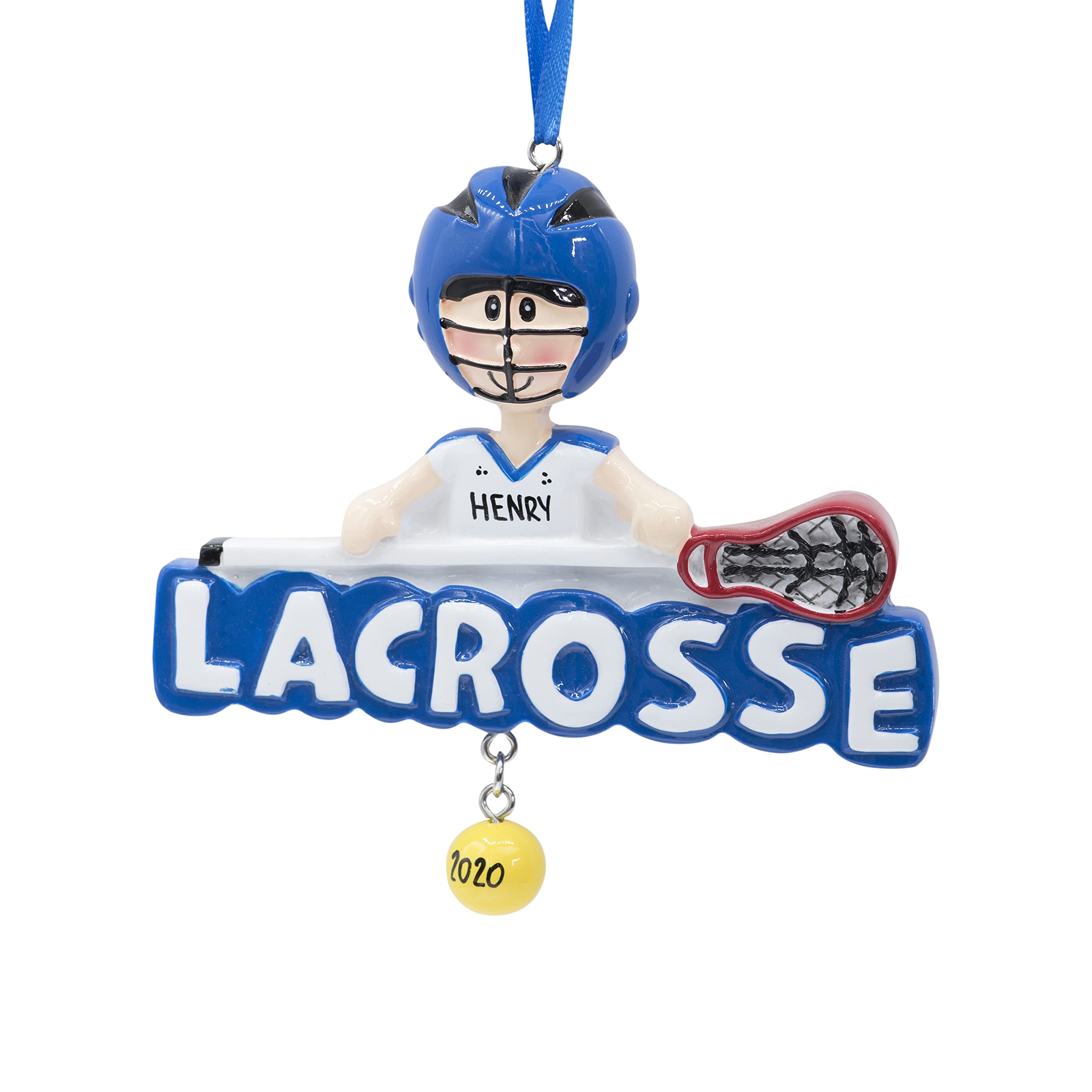 Personalized Lacrosse Boy Christmas Ornament 2023 - Free Customization | Male Player with Stick/Crosse & Dangle Ball for Xmas Tree - Custom Unique Keepsake for LAX Player and Team Fan