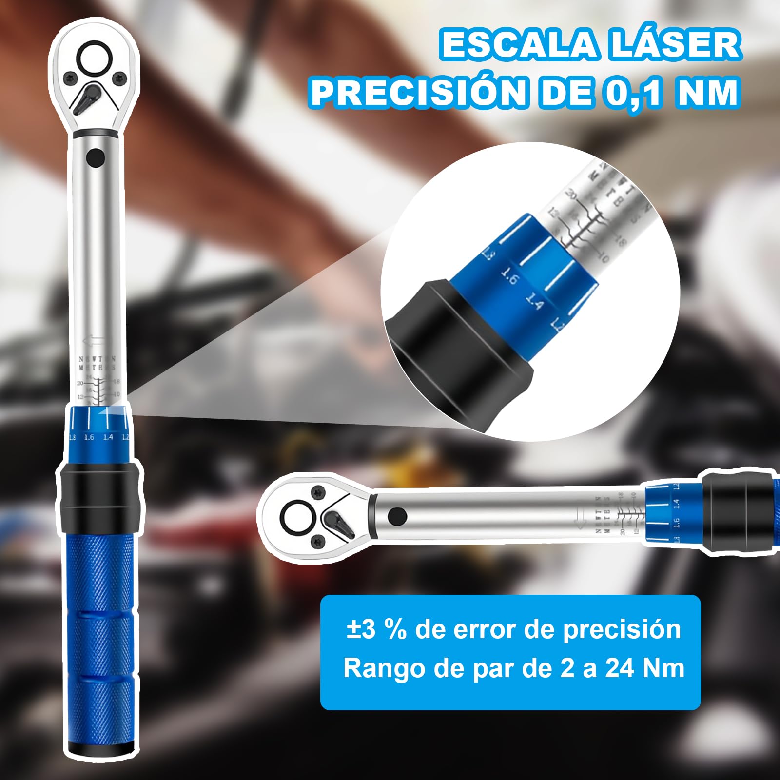 15 Piezas Llave Dinamometrica 1/4'' 2-24 Nm, Llave Dinamométrica Bicicleta Doble Dirección, Precisión de Error ±3%, Ajustable 72 Dientes con Broca y Varilla de Extensión para Bicicleta, Moto