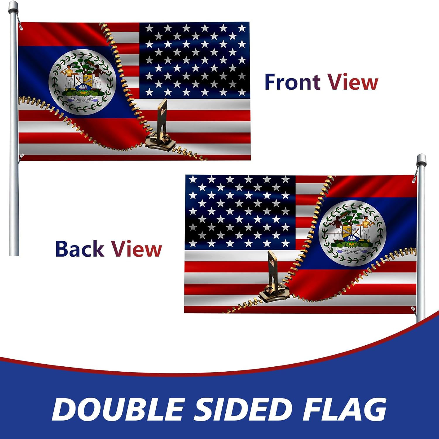 USA America flag and belizean belize flag 3x5 ft Flag Double Sided 3ply Heavy Duty Banner Decorative Garden Yard Sign for Home Lawn Patio Outdoor Indoor Decor Gifts
