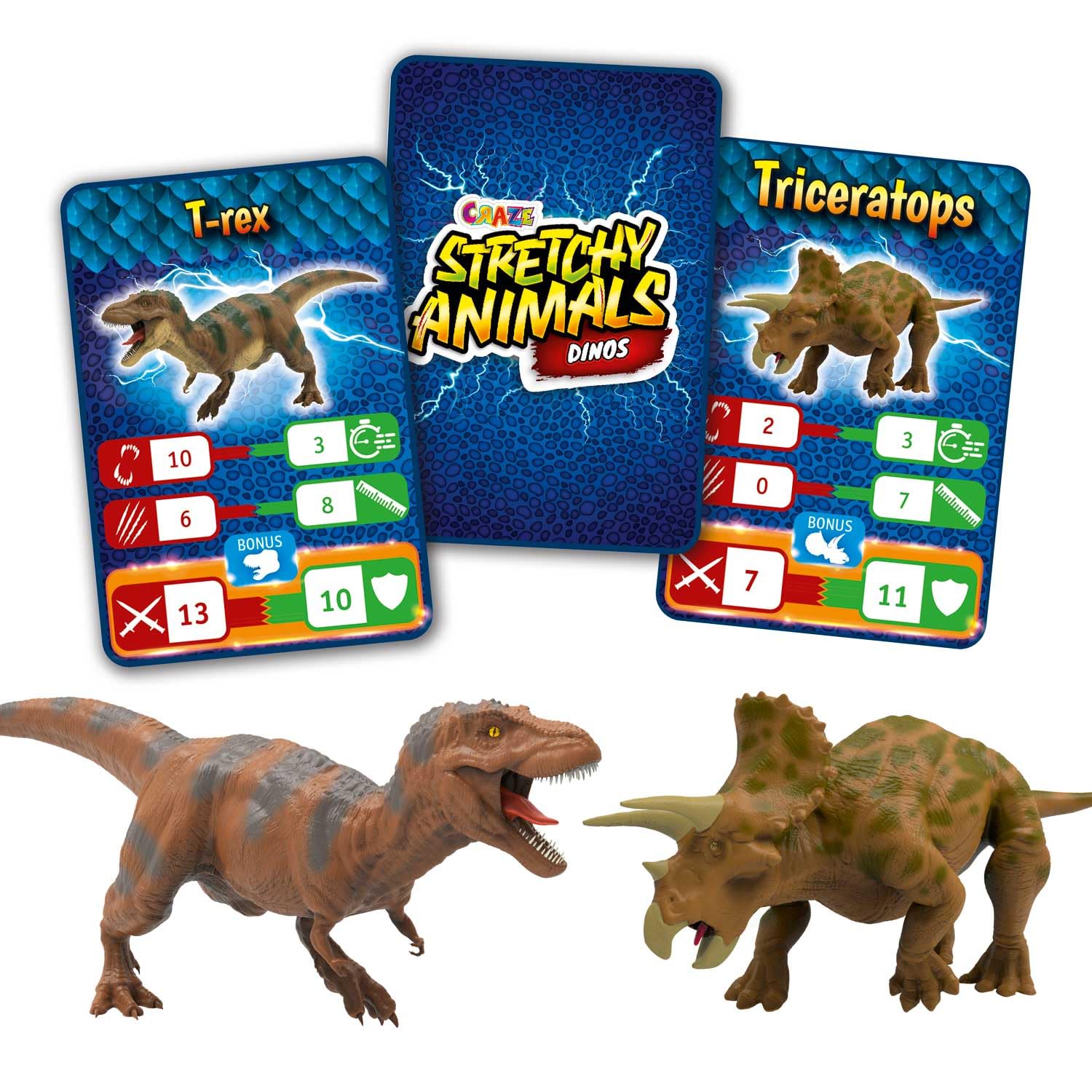 Craze Stretchy Animals Dinos Komplette Sammlung - 12x Superdehnbare Dino Figuren, Dinosaurier Spielzeug zum Sammeln mit elastischer Haut und spezieller Füllung