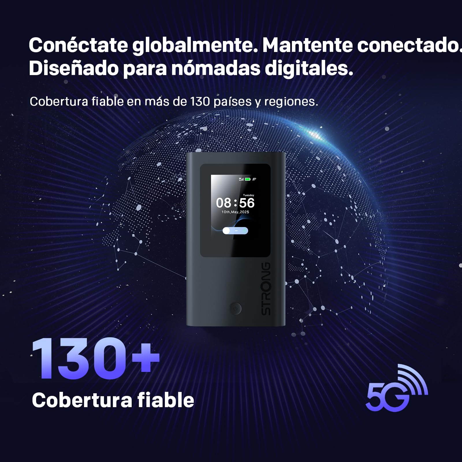 Strong 5G+ HOPI Router 5G Portátil WiFi 6 AX1800 con 5GB de Datos, Hotspot WiFi de Bolsillo con eSIM, hasta 3,4 Gbps de Velocidad de Descarga 5G, Batería de 4500 mAh, Puerto USB-C, Función Power Bank