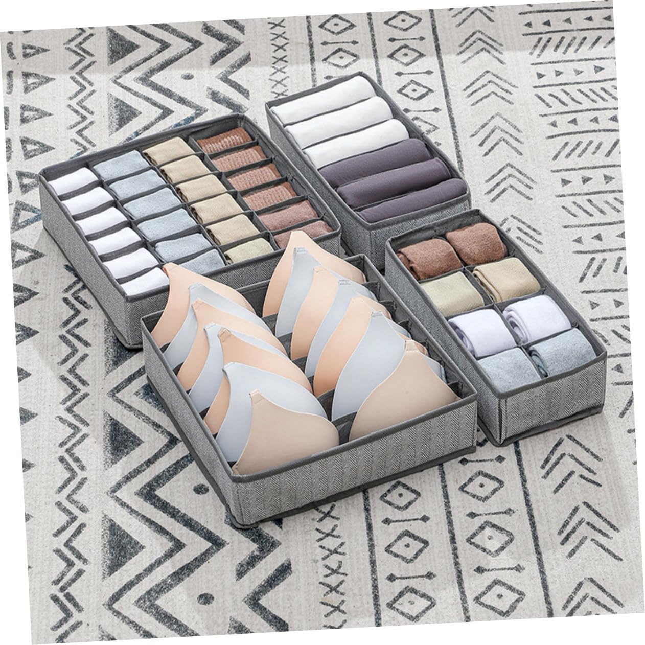 NUOBESTY 4 pezzi Organizer Cassetti Pieghevoli in Tessuto Non Tessuto e Oxford per Intimo Calzini e Biancheria Divisori Armadio Compatto Grigio Resistente e Durevole per Ordinare Mutande e