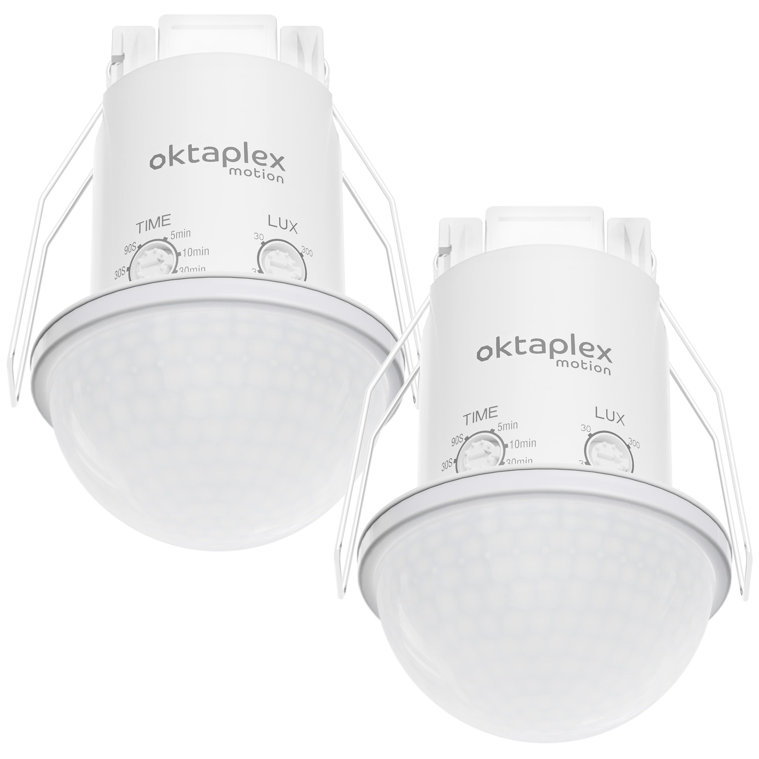 Oktaplex Kim Lot de 2 détecteurs Plafond encastrés IP54 Blancs | Capteurs PIR 10m pour salle de bain et extérieur