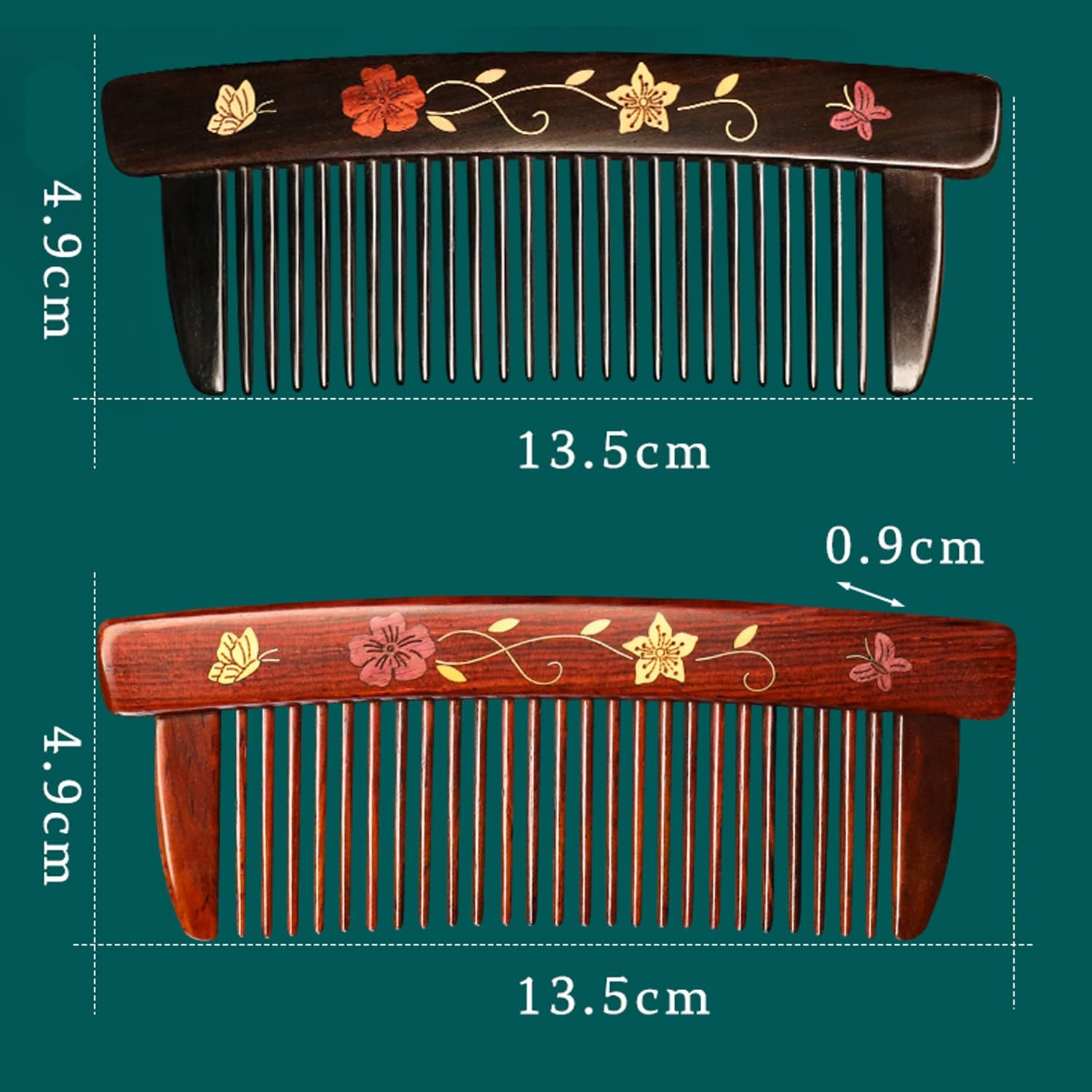 Peine para el Cabello, Peine de sándalo de Dientes Finos Hecho a Mano, peines de Madera Vintage para Cabello Rizado y Cabello Largo y Liso (sándalo Negro A)