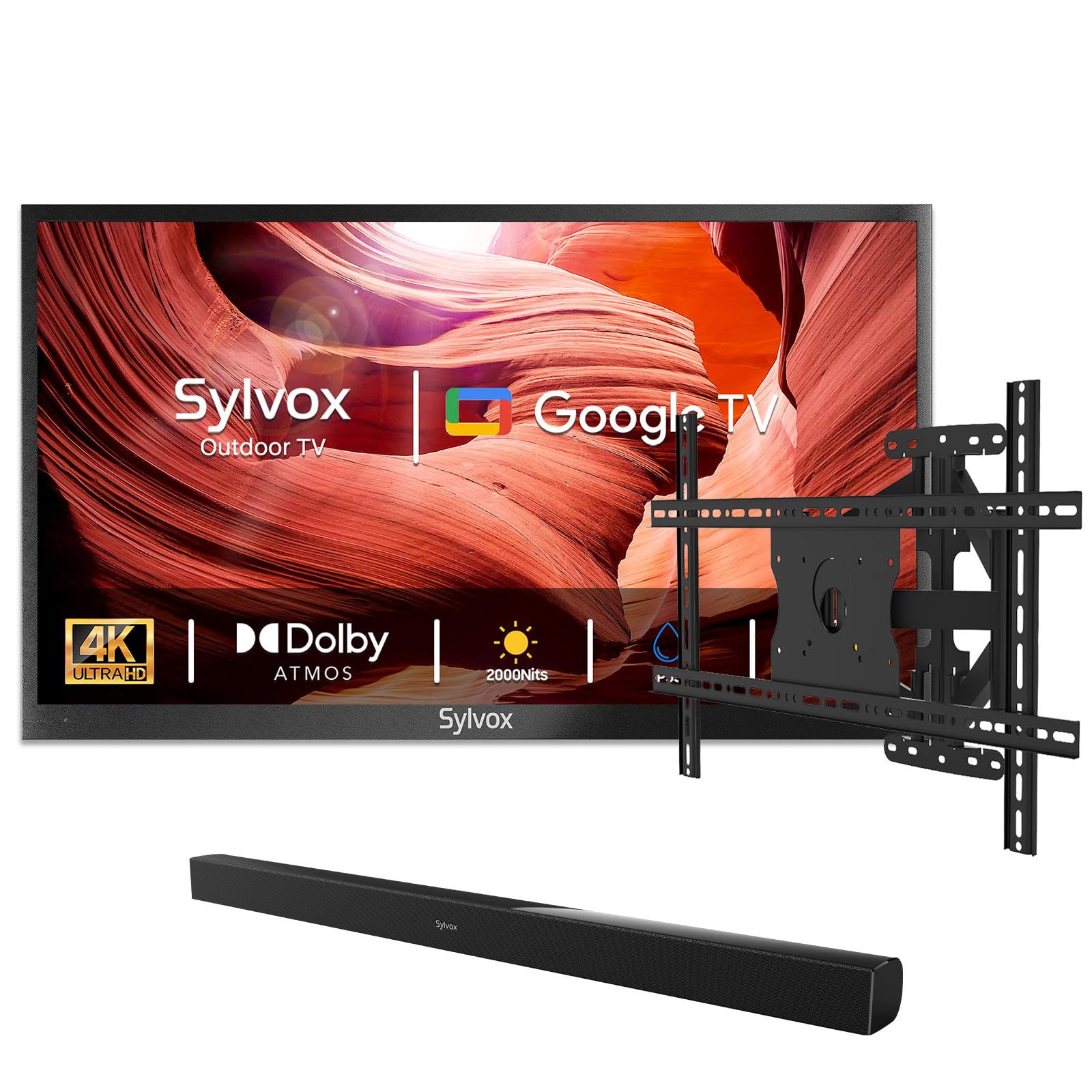 SYLVOX Outdoor TV with Soundbar Mount 75 inch 2000 Nit High Brightness Smart Outdoor TVs 4K Sunlight Readable