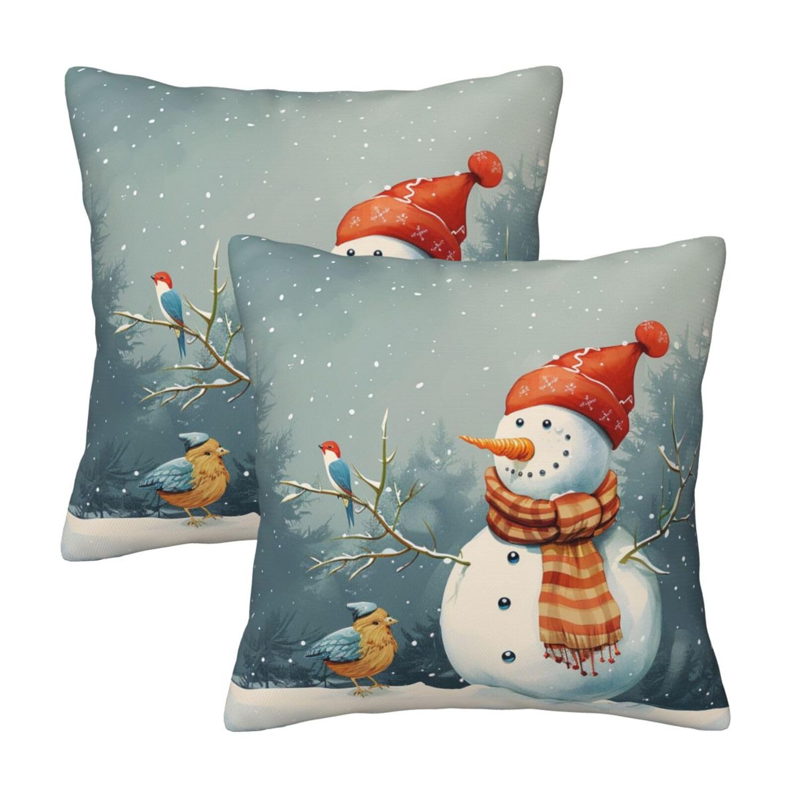 kkvhhyuo Merry Christmas Bird Print Pillow Covers Set of 2, Square Decorative Cushion Covers with Hidden Zipper, Throw Pillow Cases for Living Room Sofa Bed Chair, 45x45 cm