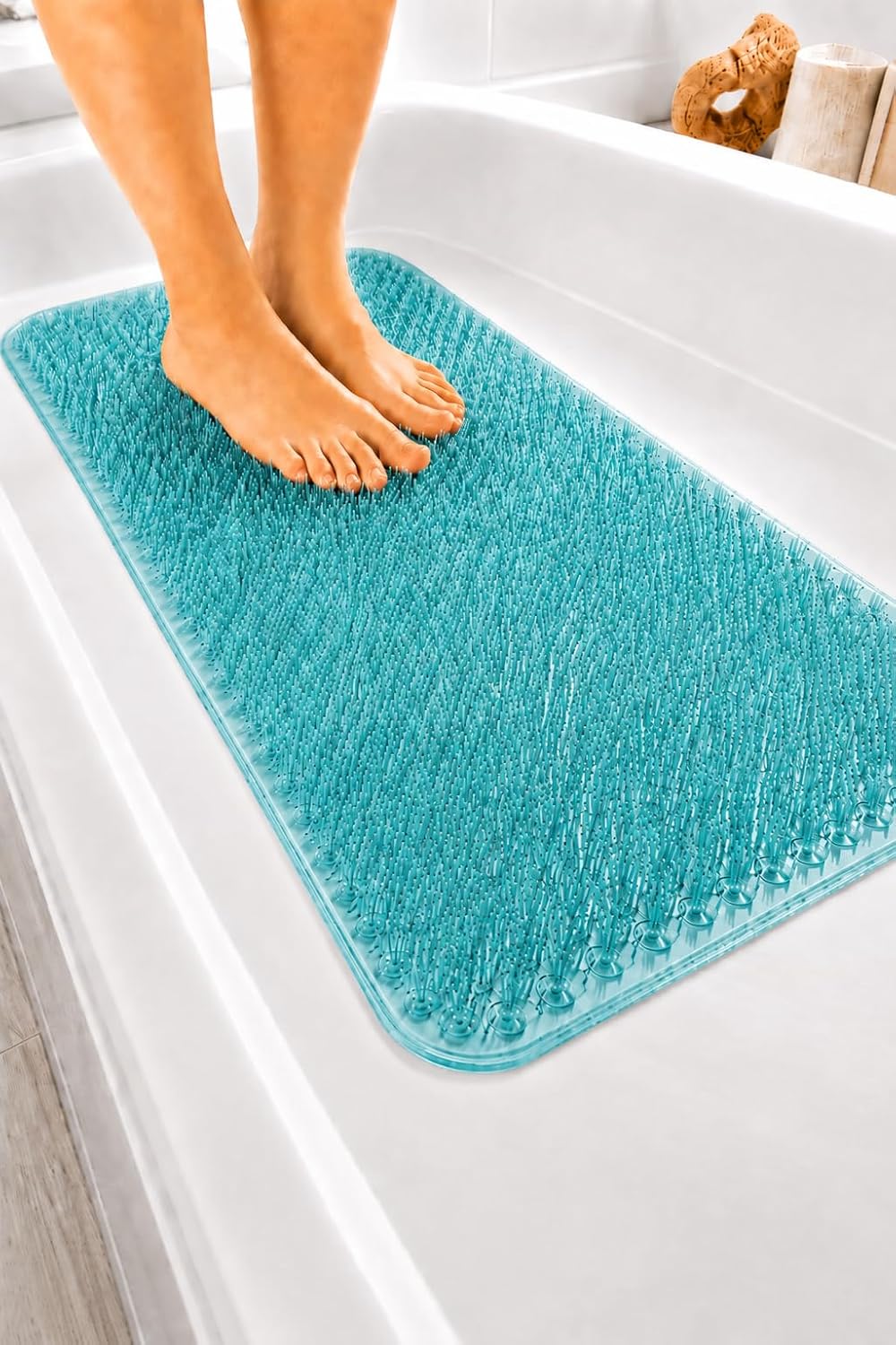 Grass Textured Spa Quality Foot Scrubber Bathmat Bathroom Tub & Bath Mat Anti-Slip 24.5" x 13.5" Turquoise