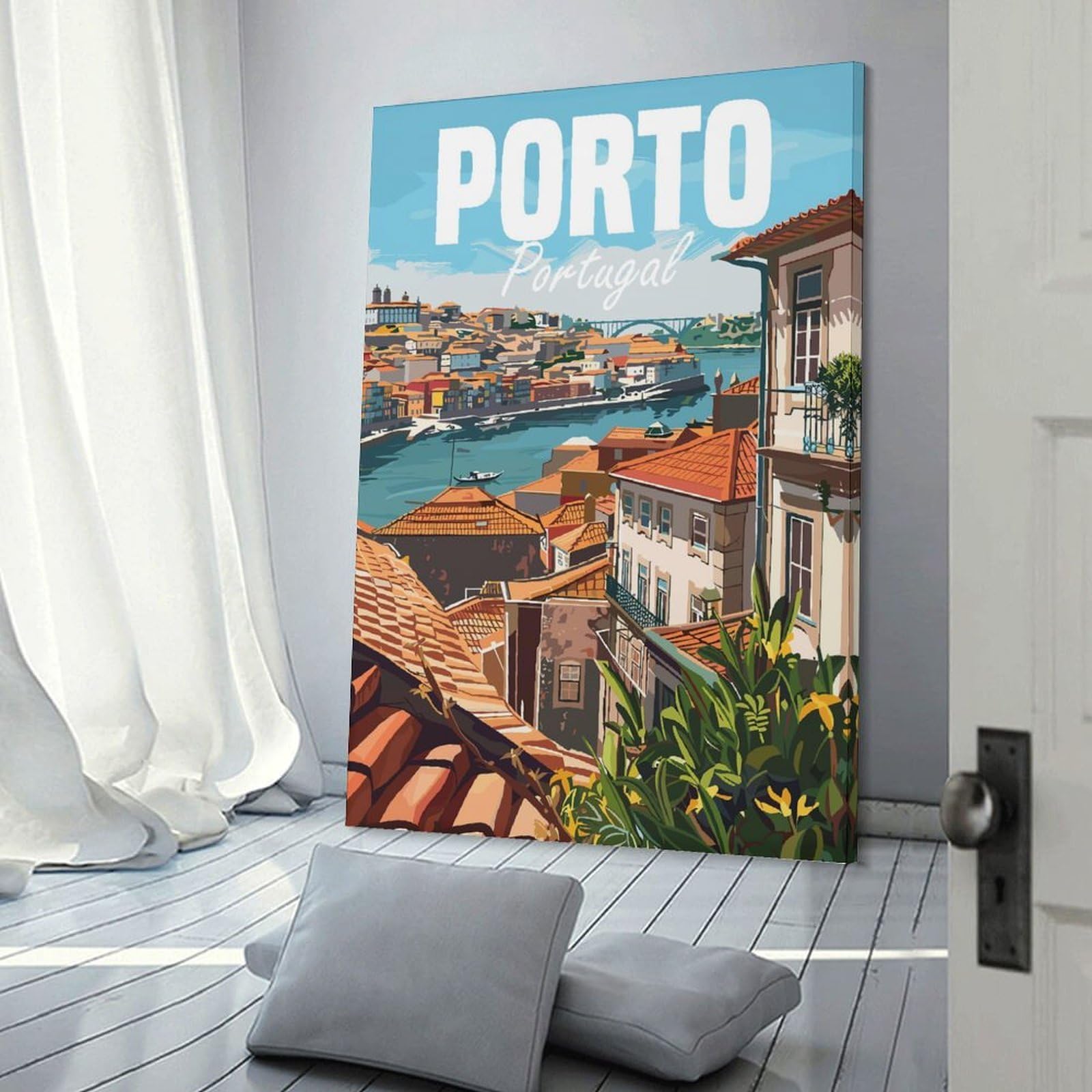 Junmoney Porto Portugal Travel Decorative Wall Artwork 24x36inch(60x90cm), for Living Room, Bedroom, Office Or Hallway, Decorative Artwork with Broad Appeal