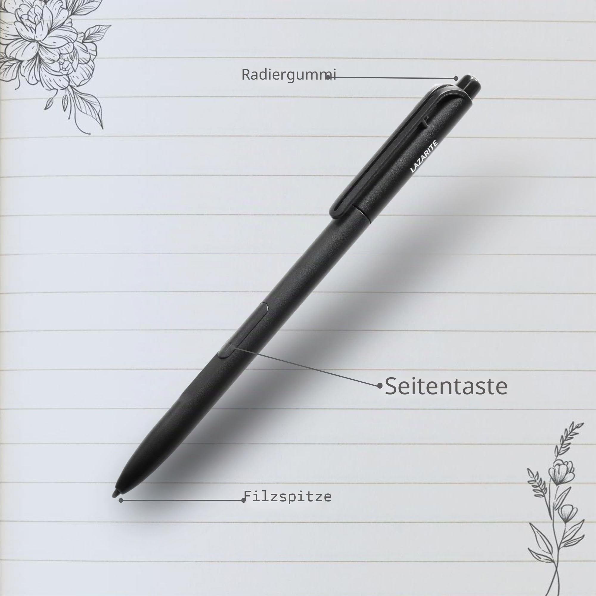 LAZARITE LuxoScribe Marker Pen für Remarkable 2/Kindle Scribe/SuperNote Gerät EMR Stylus Pen mit Radiergummi, 4096 Druckempfindlichkeit, Palm Rejection
