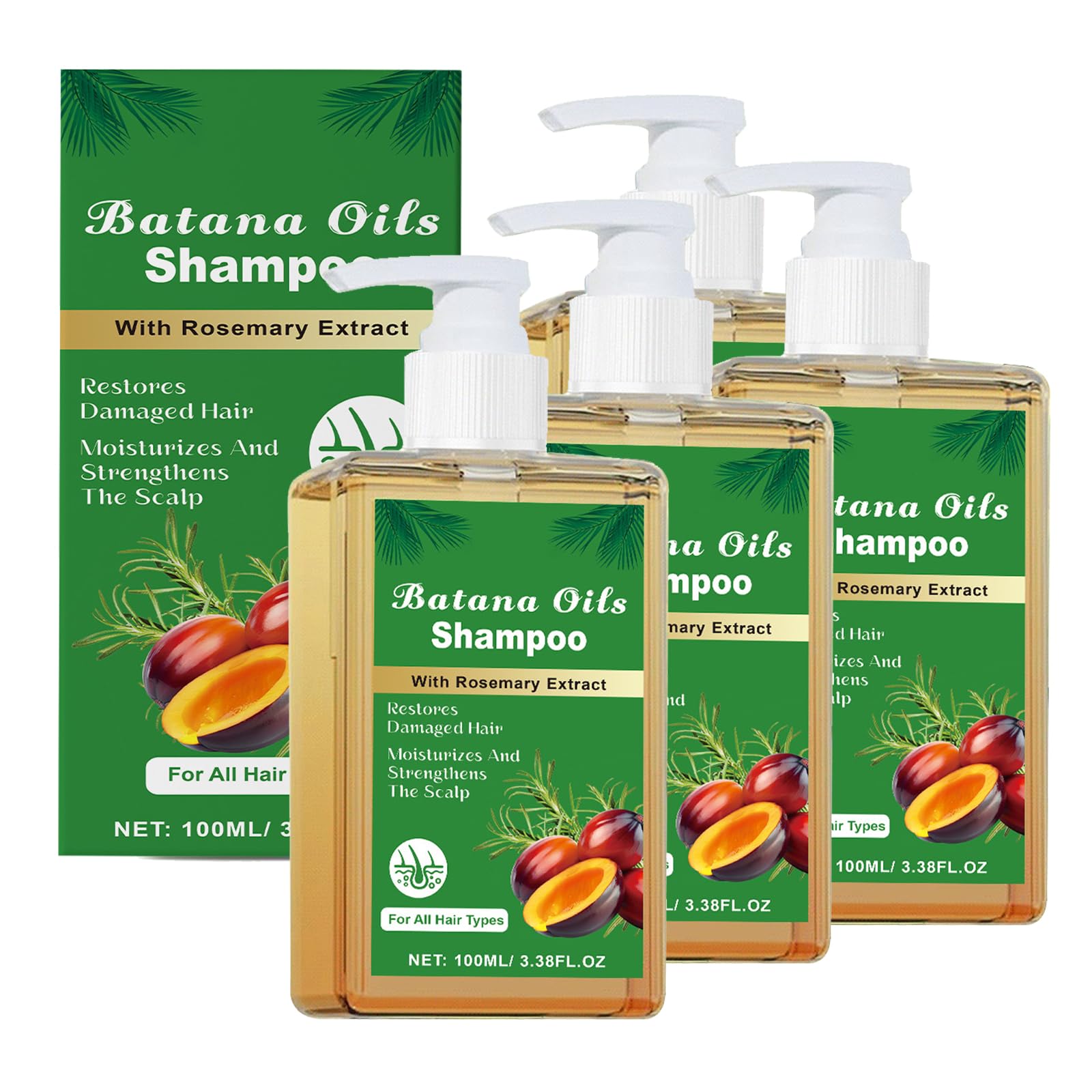 Szampon z olejkiem Batana z ekstraktem z rozmarynu – 100 ml, naturalne leczenie przeciw wypadaniu włosów, naprawia kręcone i uszkodzone włosy dla grubszych, mocniejszych włosów – odżywiająca