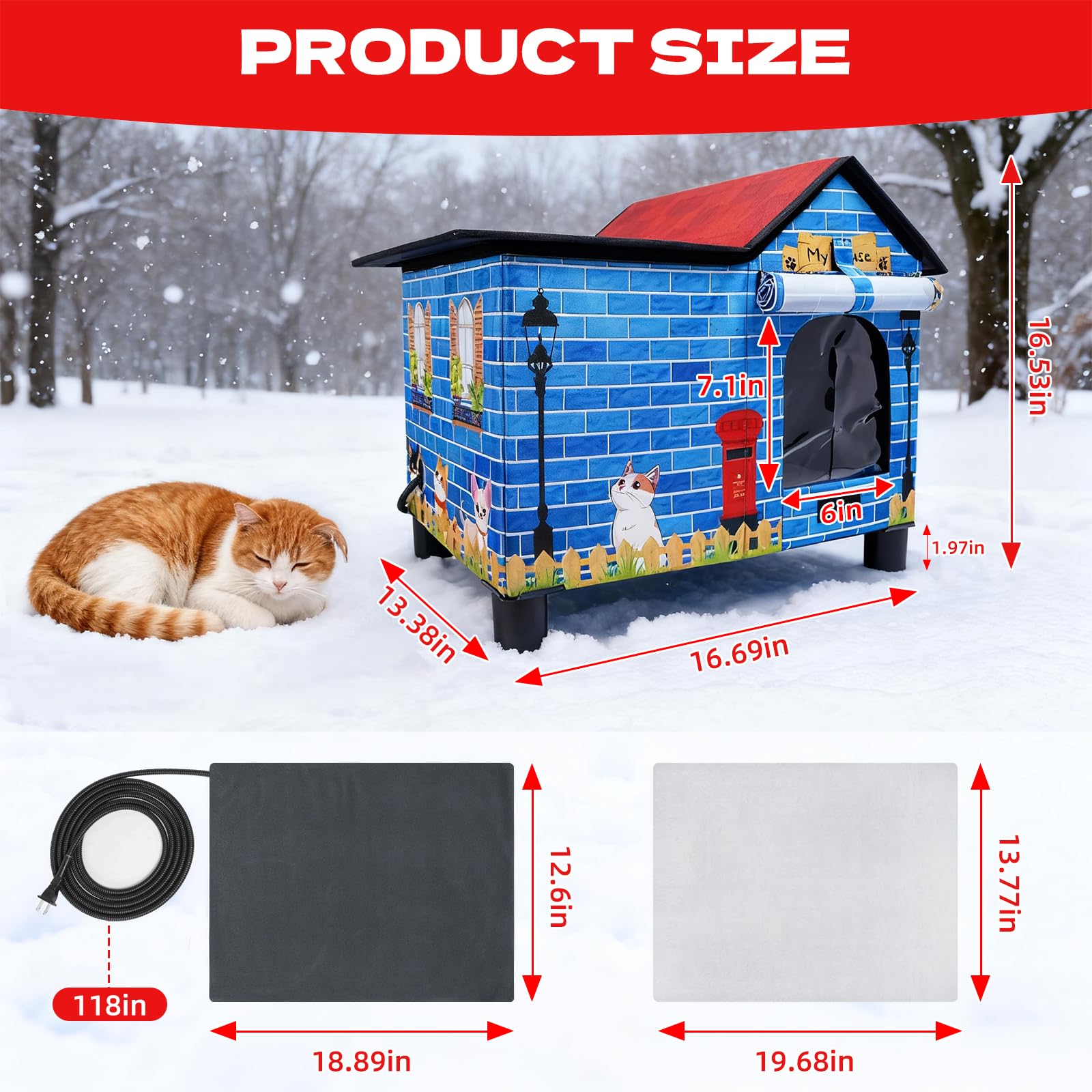 Großes erhöhtes beheiztes Katzenhaus für draußen, wetterfester beheizter Katzenunterstand im Winter, faltbares Katzenbetthaus mit Heizkissen für draußen, wilde Kleintiere für Kaninchen Katzen