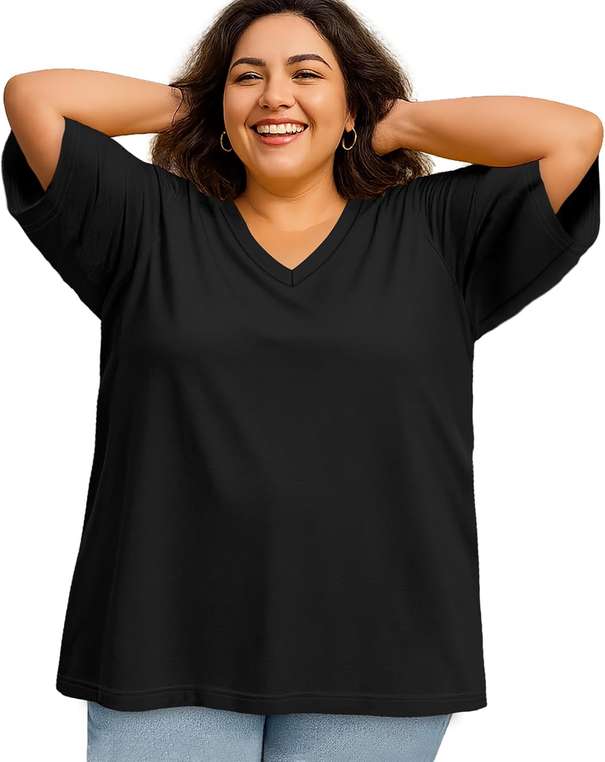 rosemia Plus Size Tops for Women Oversized Casual Tops V Neck Short Sleeves Basic Tees - Image 6