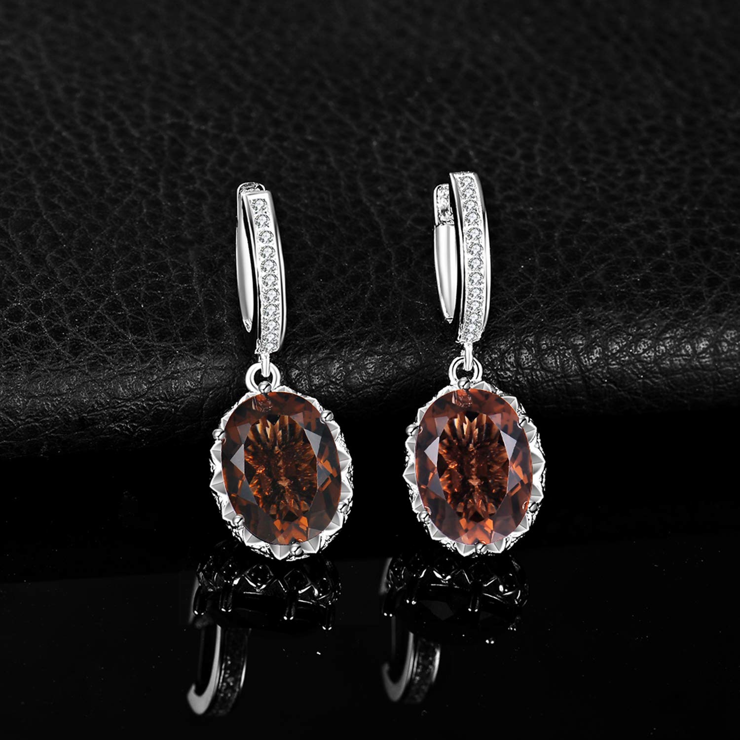 JewelryPalace Boucles d'oreilles Pendantes Ovale Naturelle Quartz Fume Argent 925
