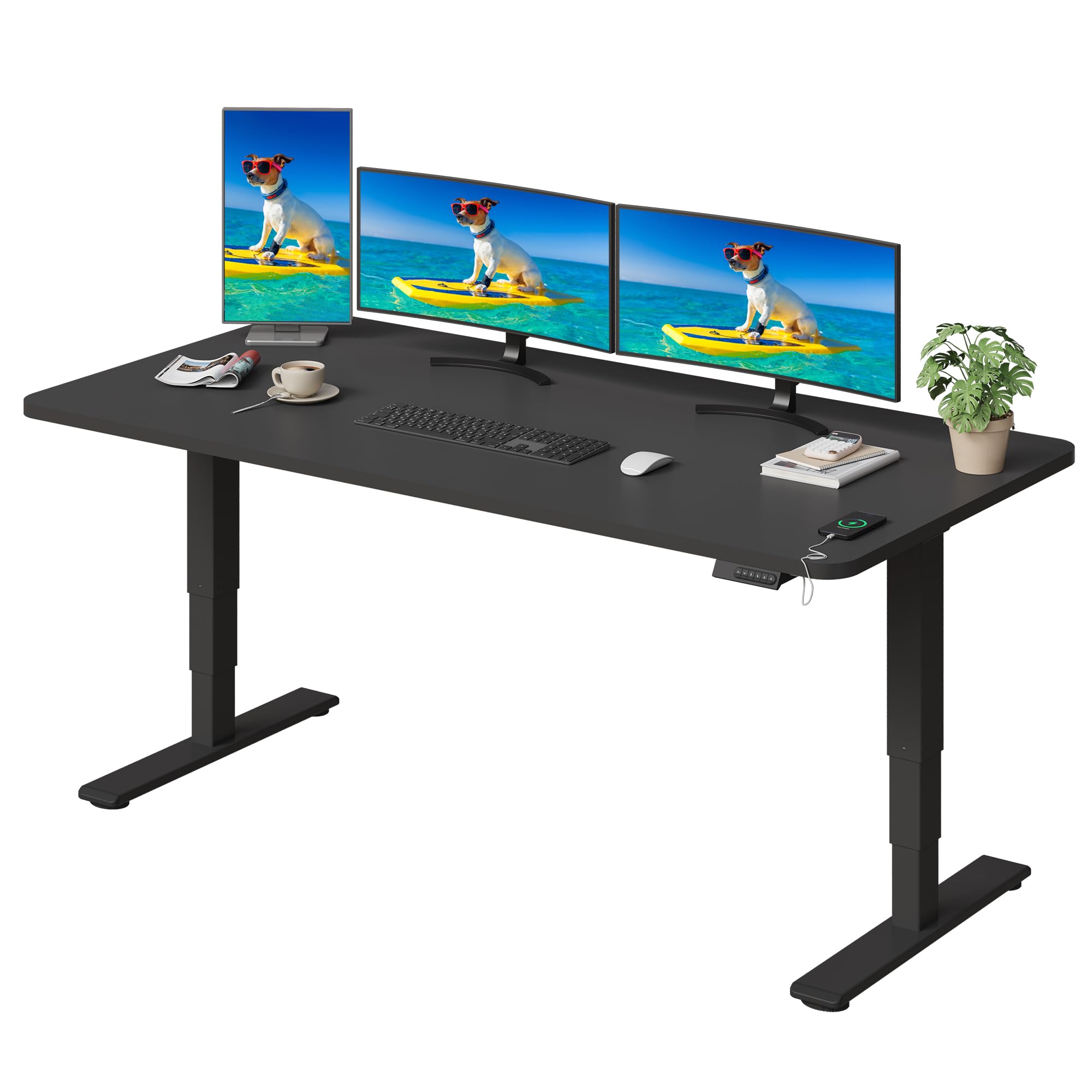 SANODESK 2 Motores Escritorio Elevable EC4 180 x 80 cm Tablero Entero con 3 Secciones Patas Telescópicas con Panel Ajustable, Mesa elevable Standing Desk Ergonómico para Oficina y Hoggar-Negro