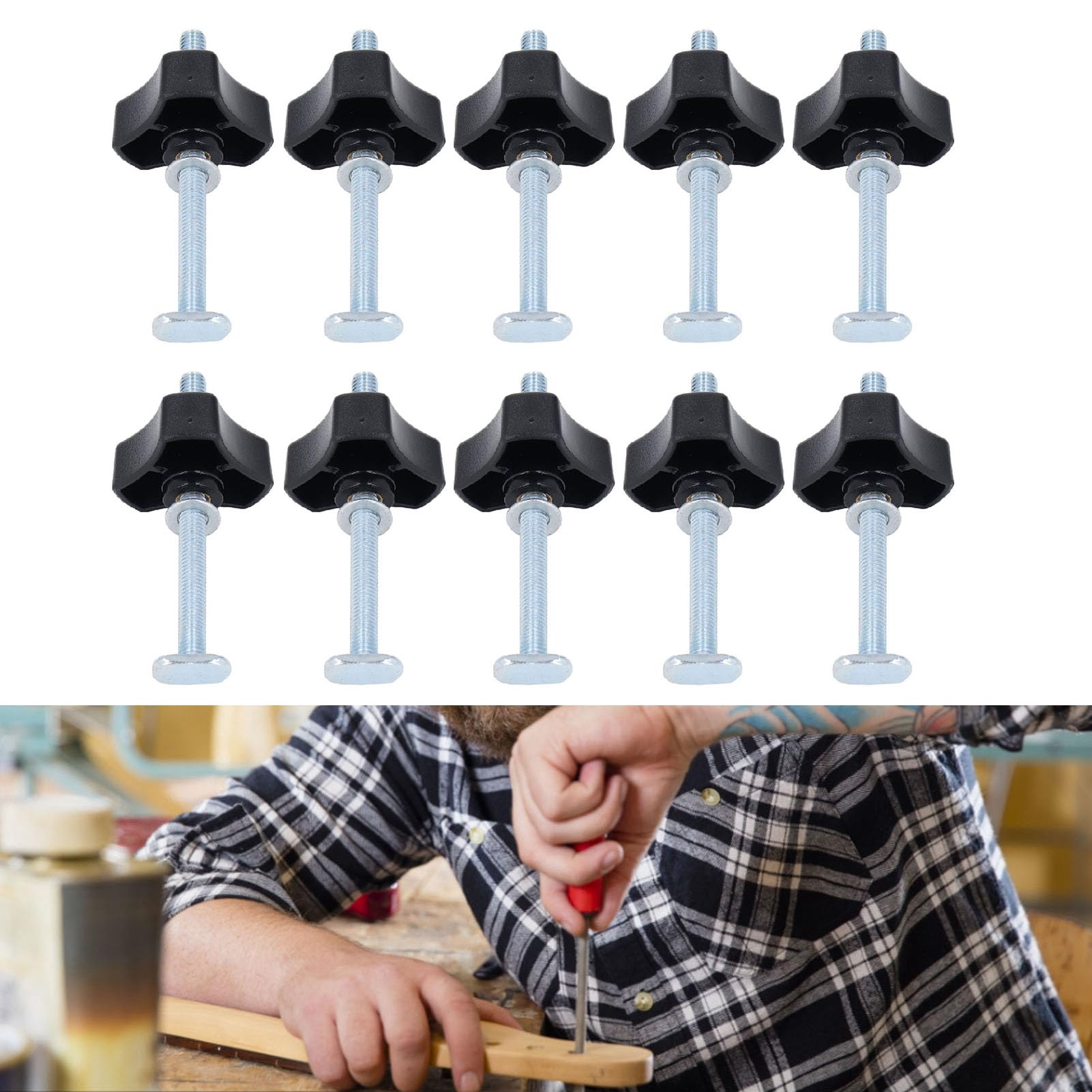 Dilwe Kit de Boutons de Rail en T, Boulons et écrous M8 X 100 Mm en Acier Inoxydable pour Gabarits de Travail du Bois, Installation Rapide et Facile pour un Serrage de Précision