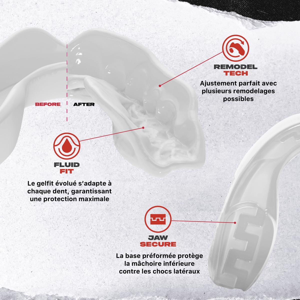 SafeJawz Sport Protège-dents Éléments VENT, Protection intégrale pour Tous Les Sports, notamment Le Rugby, MMA, Hockey, Judo, Karate, Les Arts Martiaux et la Boxe (BLANC) - 4