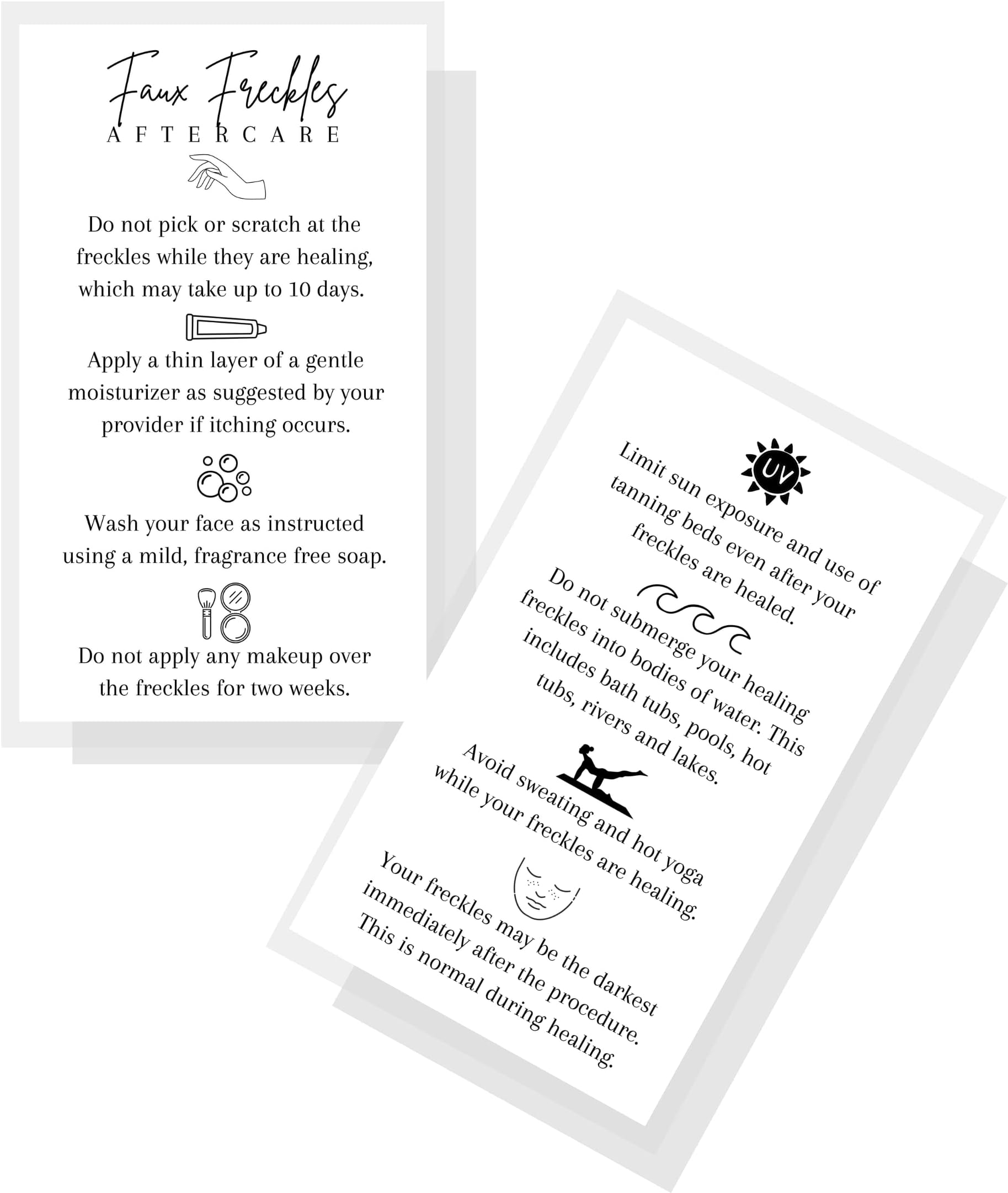 Faux Freckles Tattoo Aftercare Card | 50 Pack | Size 2x3.5" inch Business Sized Card | Tattoo Artist Supplies | White Card Design