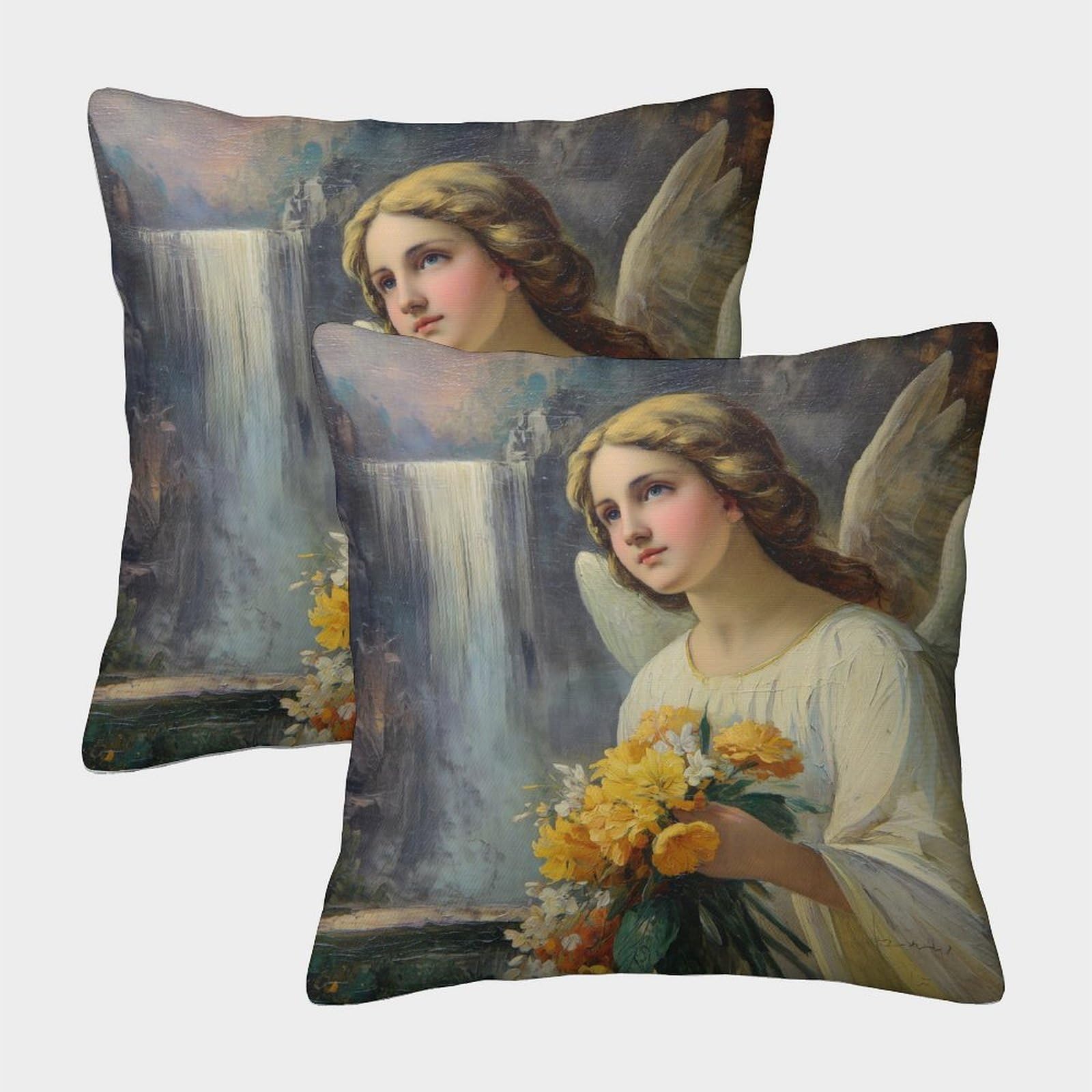 kaiyun 2 Pack 3D Woman with Angel Wings, Golden Petals of Lily Cushion 3D Soft Touch Pillowcase,sofa Chair Home Furnishings 50x50cm