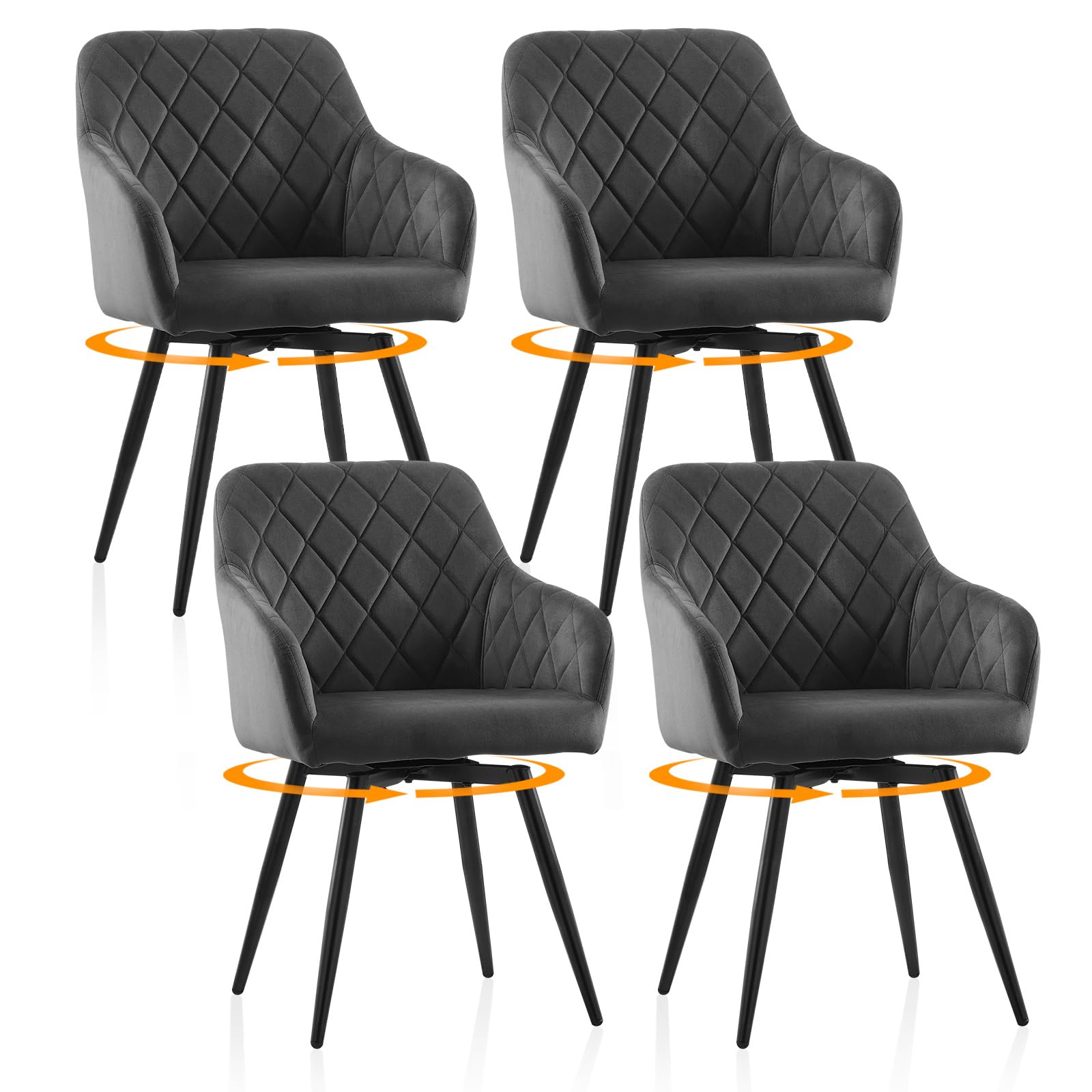 TUKAILAi Velvet Swivel Dining Chairs Set of 4 with Arms, for Kitchen
