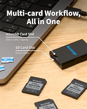 Nextorage Japan SD Dual Slots Card Reader UHS-I & UHS-II Compatible USB 10Gbps USB3.2 Gen2 Write Protection Switch Equipped NX-MMF1CL