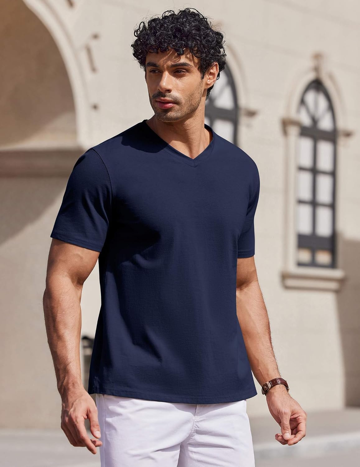 COOFANDY Mens T Shirts 100% Cotton V Neck Tee Shirt Plain Short Sleeve Casual Shirts - Image 3