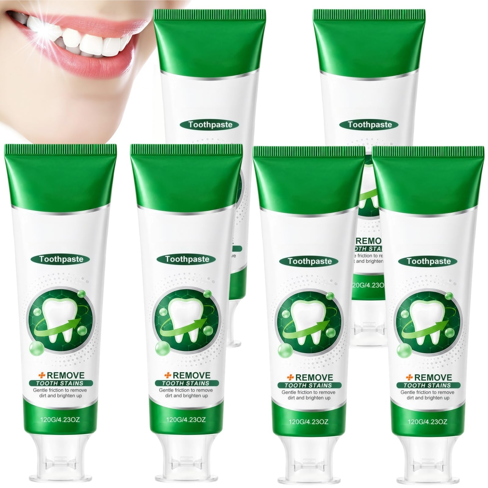 Dentifrice blanchissant, soins bucco-dentaires quotidiens pour les taches de surface, pâte de nettoyage dentaire douce, entretien du sourire plus brillant avec tube à pression facile, (6pcs)