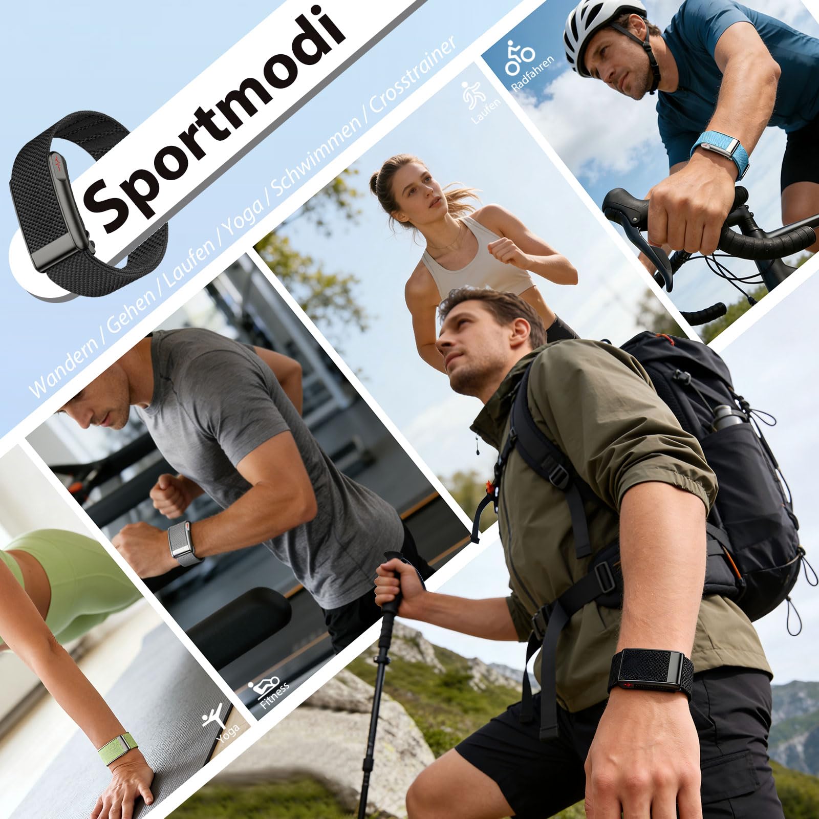 findtime Fitness Tracker ohne Display Aktivitätstracker NFC Smart Band IP68 Wasserdicht Kalorie Distanz-Tracking Multi Sport Modi Schlafmonitor Herzfrequenzmesser usw. Nylon Armband Schwarz