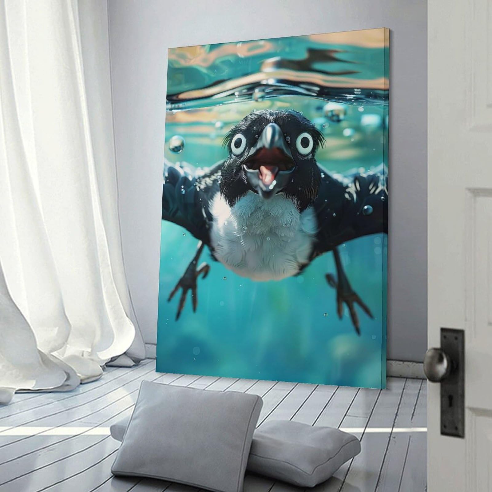 Junmoney Frame-Style-22 Magpie Sea Hanging Wall Art 16X24inch(40X60cm), For New Homes, Bedrooms Or Workspaces, Thoughtful Wall Decor For Art Lovers