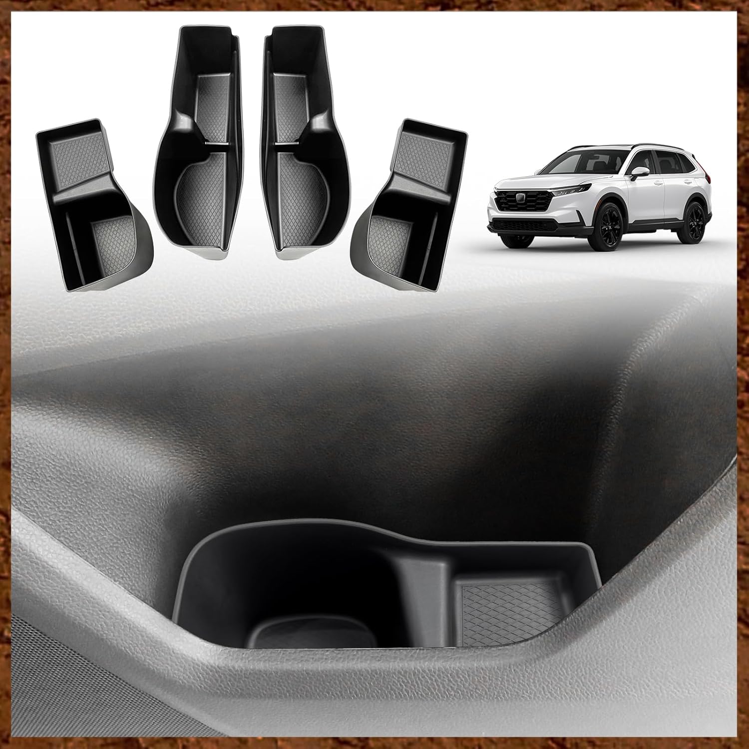 Muslogy for 2025 2024 2023 CR-V Door Side Storage Box 4Pcs Door Handle Pocket TPE Anti-Slip Insert Tray Compatible with Honda CRV 2023-2025 Accessories