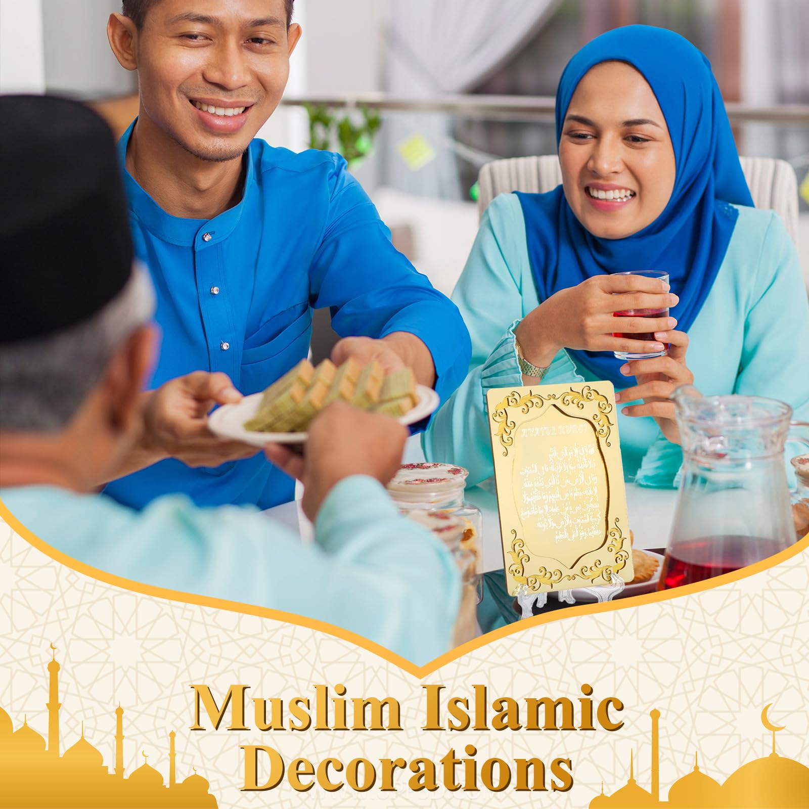 Yinkin 12 Pcs Eid al-Adha Gifts for Women Ayatul Kursi Islamic Party Favors Gifts Ramadan Muslim Wedding Table Art Room Party Decoration with Clear Stand and Gift Boxes (Gold)