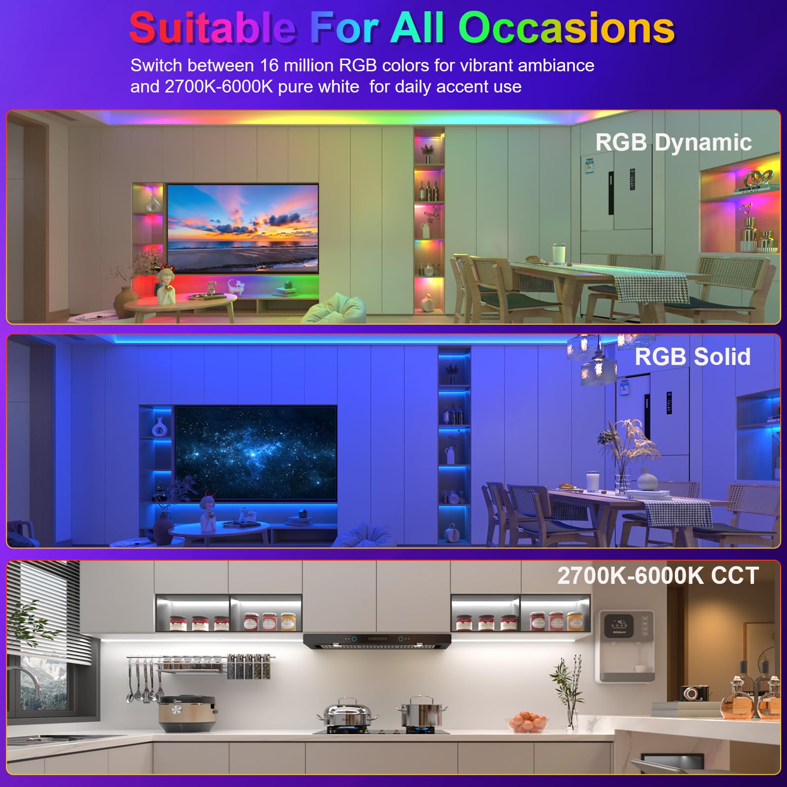 JOYLIT 10M RGBCCTIC COB LED Streifen 24V, RGB 2700-6000K CCT WS2811 IC Adressierbarer Farbwechsellichtband, 840LEDs/M Hohe Dichte, Gleichmäßiges Leuchten SPI-Lichtband für Innendekoration (Nur Licht) | 840 LEDs/m, RGB+ 2700-6500 K, Weiß, schwenkbar, Segme