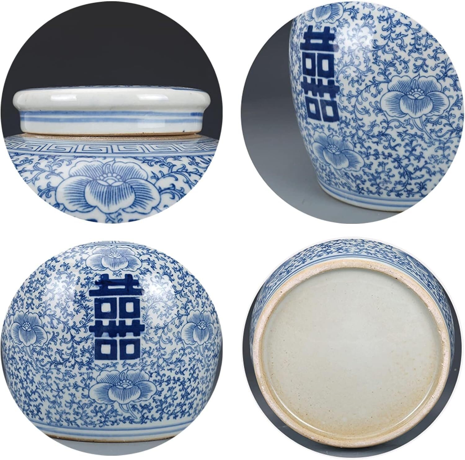Ingwerglas Blaue Und Weiße Porzellan-dekorative Keramikknospenvase Double Happiness, Flache Oberseite Mit Deckel, Ingwerglas Tempelglas