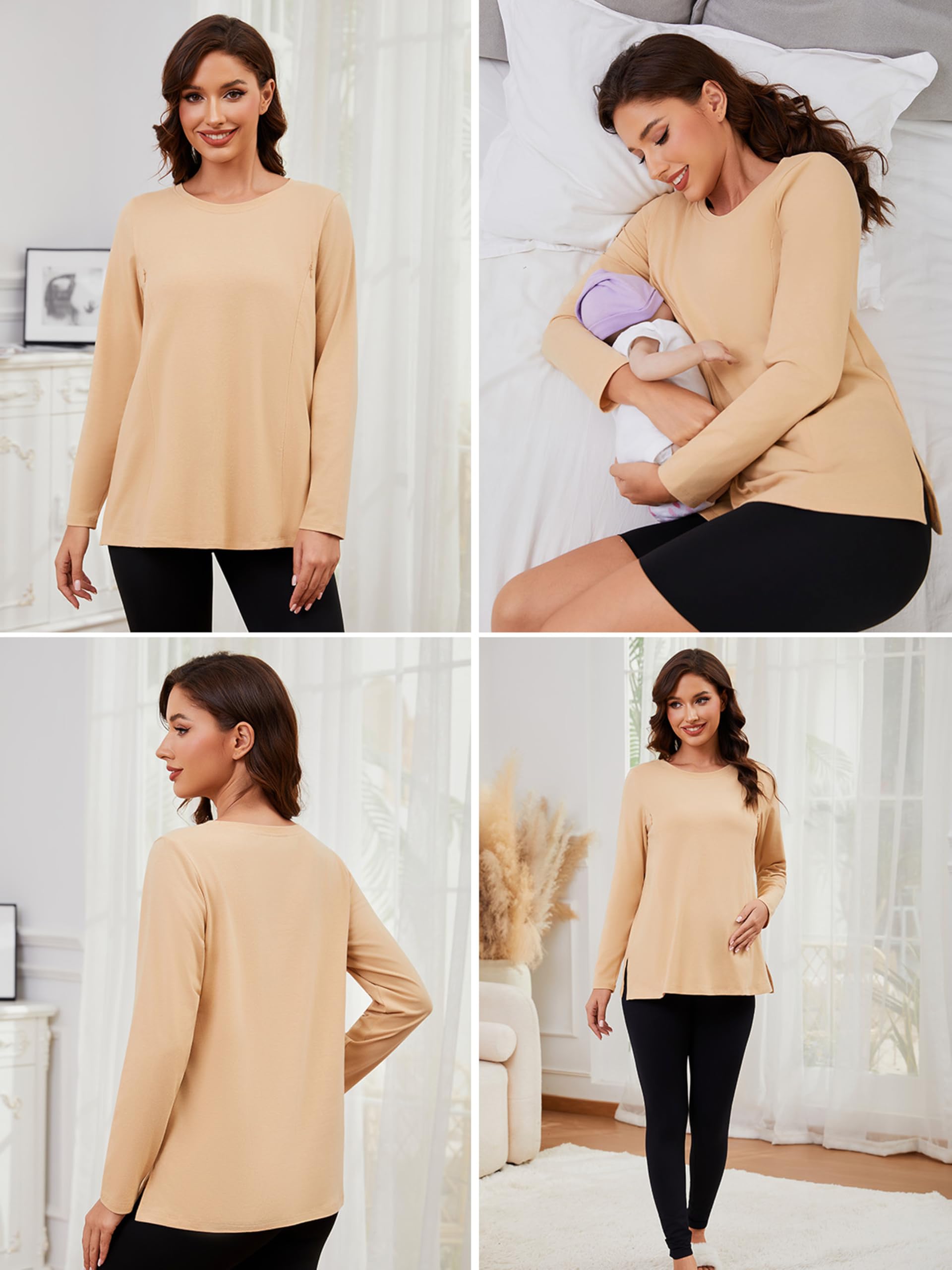 Pack de 3 camisetas de lactancia para mujer con cremallera, sueltas de maternidad, manga larga, ropa de maternidad, invierno