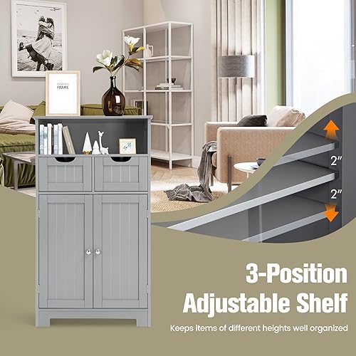 Miniatura 6 de LOKO Gabinete de almacenamiento de baño, organizador de almacenamiento multifuncional con 2 cajones extraíbles y estante ajustable, moderno armario