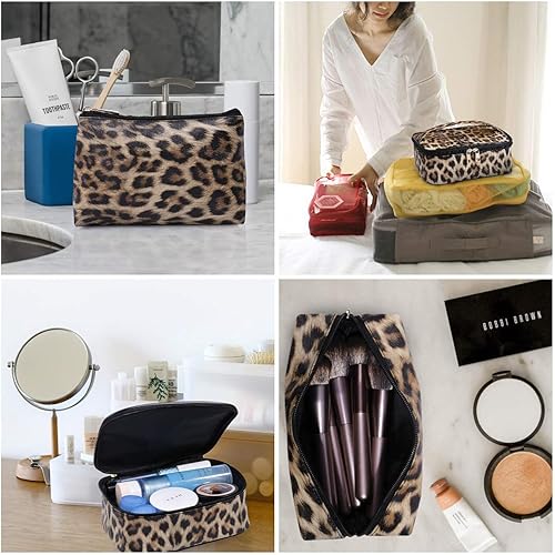 Bolsa de maquillaje con estampado de leopardo, bolsa de cosméticos de viaje, bolsa de maquillaje portátil, organizador de brochas, bolso para mujer,