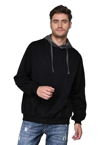 SXV Solid Colorblocked Sweatshirt Hoodie for Men & Women (Black,Charcol Grey)