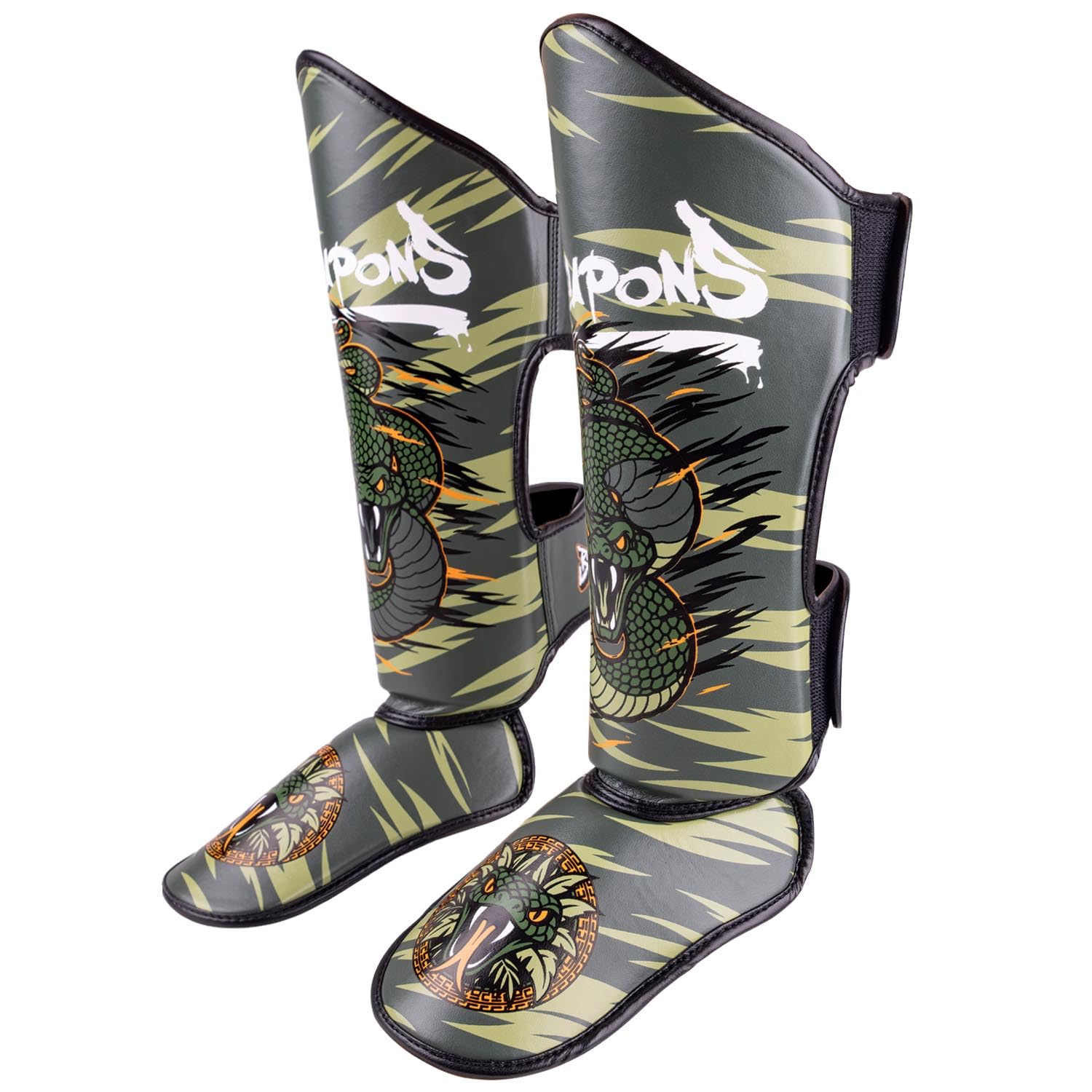 8 WEAPONS Schienbeinschoner Kinder, Beastial Viper, Khaki, Kinder Schienbeinschoner Kampfsport, Kunstleder, Optimaler Schutz für Muay Thai, K1, Boxen, MMA und Kickboxen